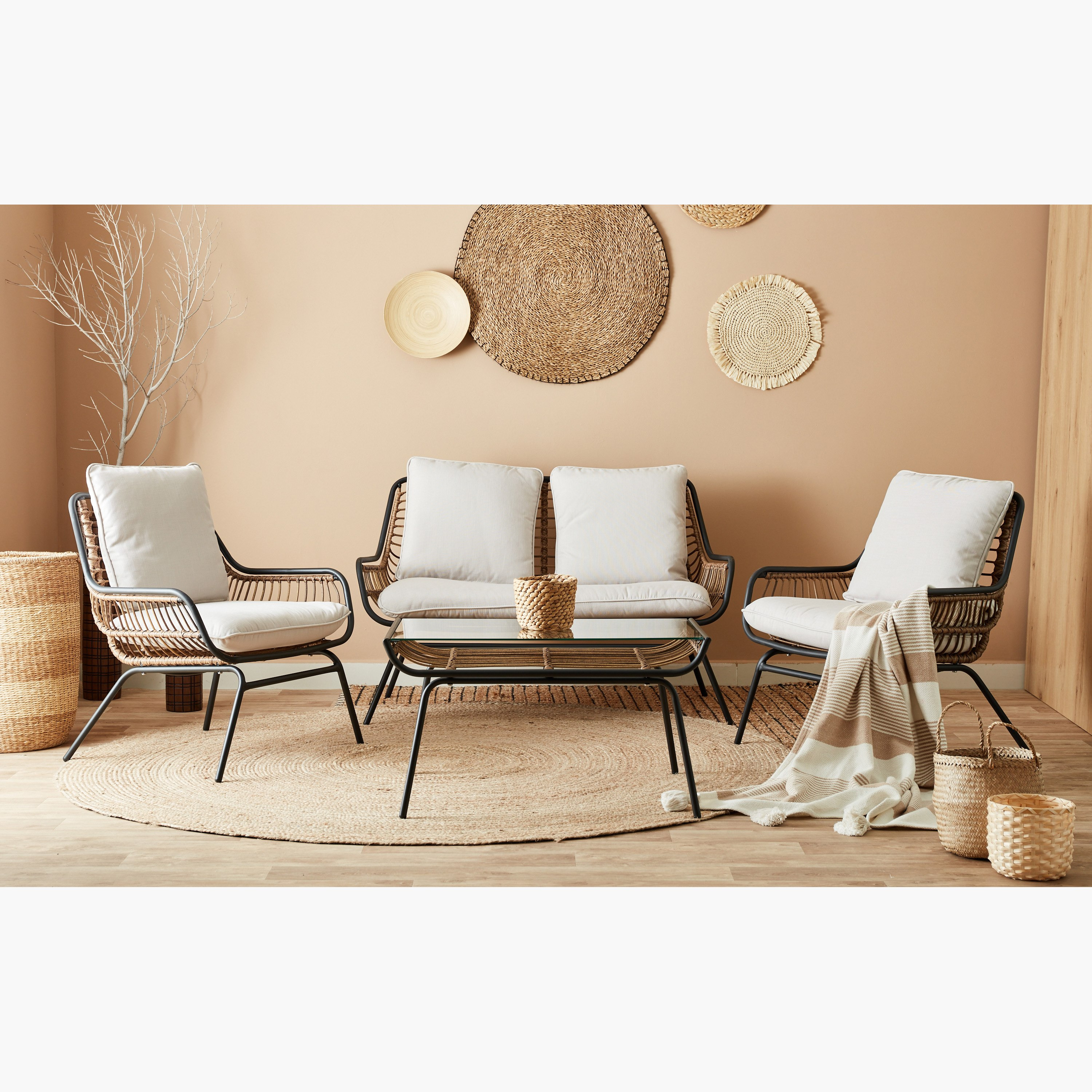 طقم كنبة موسّدة 4 مقاعد للجلسات الخارجية مع طاولة قهوة من لافيرتون-hbxfurniture-sofasandarmchairs-sofasets-image-1