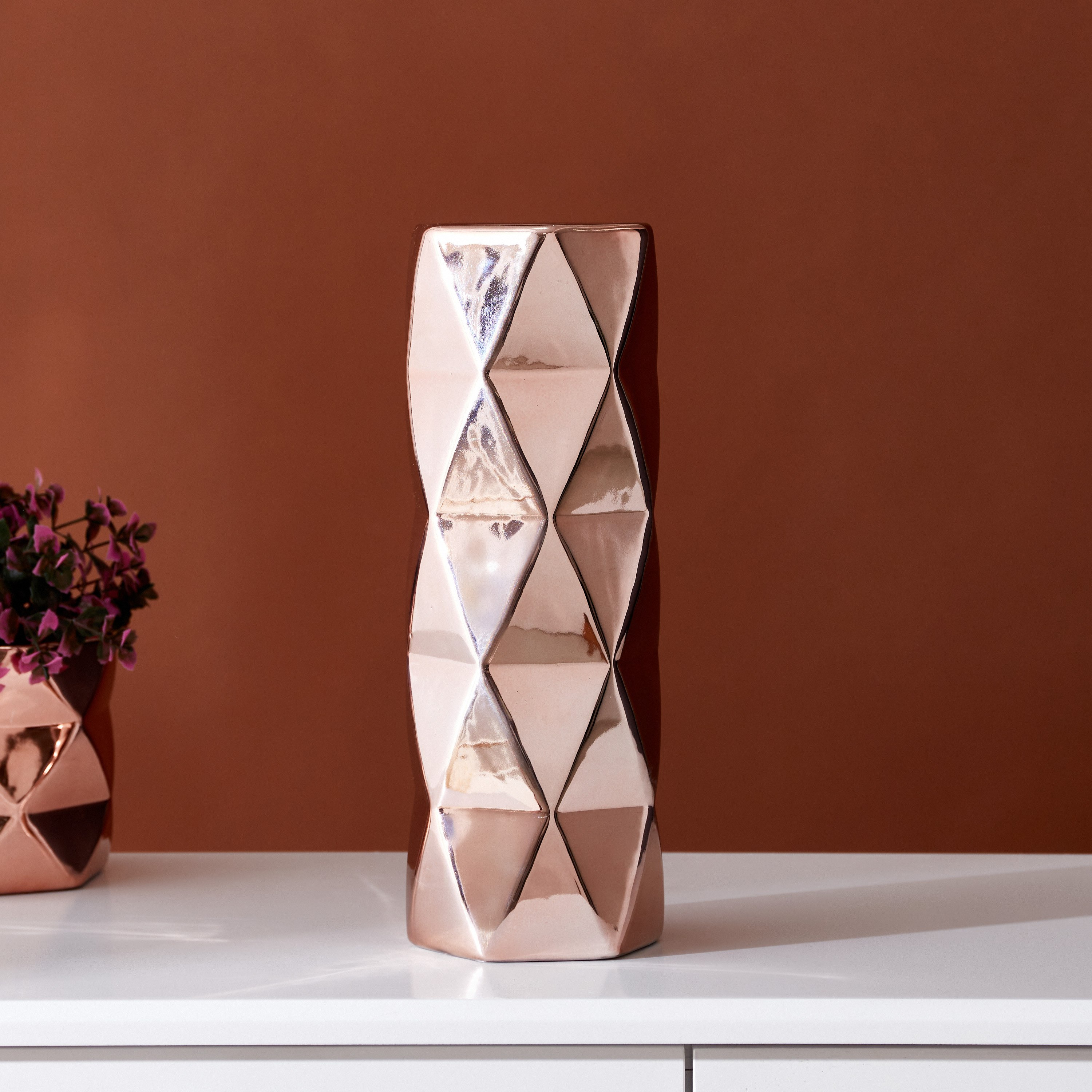 مزهرية سيراميك أسطوانية الأوجه من تيريون - 12.5x12.5x35.5 سم-hbxbedroom-decorandaccessories-vases-image-1