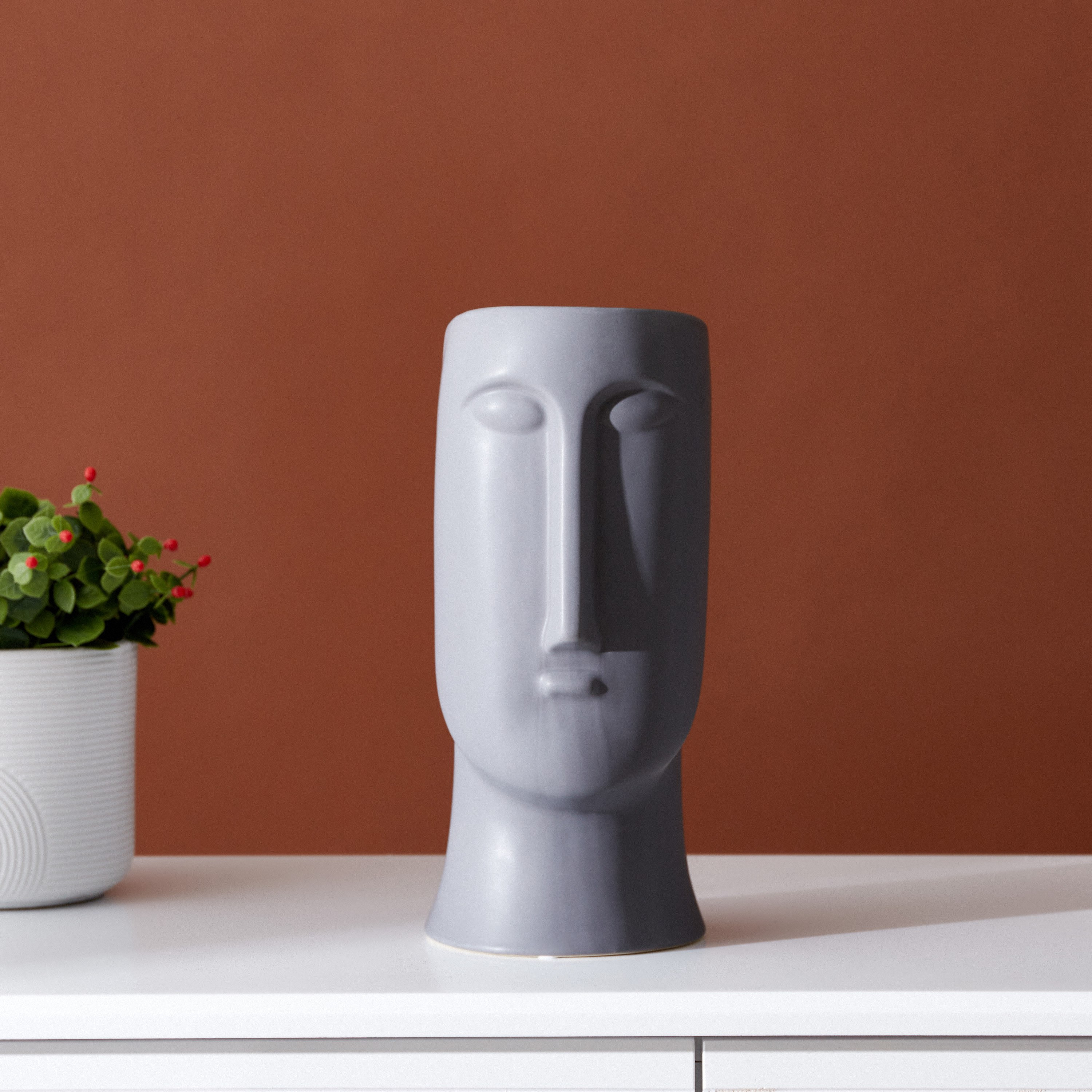 Tyrion Calm Face Textured Ceramic Vase - 14x14x31 cm-hbxbedroom-decorandaccessories-vases-image-1