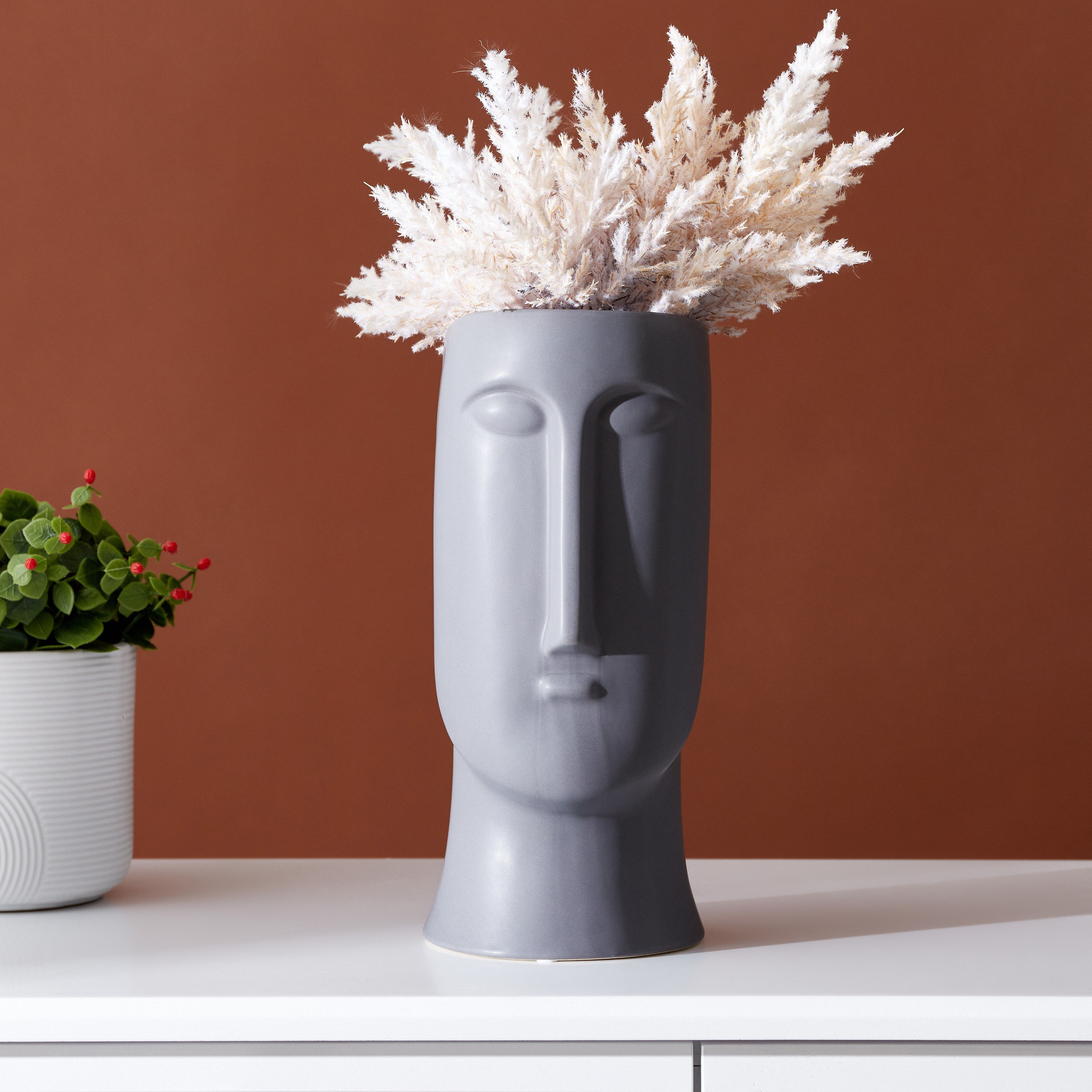 Tyrion Calm Face Textured Ceramic Vase - 14x14x31 cm-hbxbedroom-decorandaccessories-vases-image-2