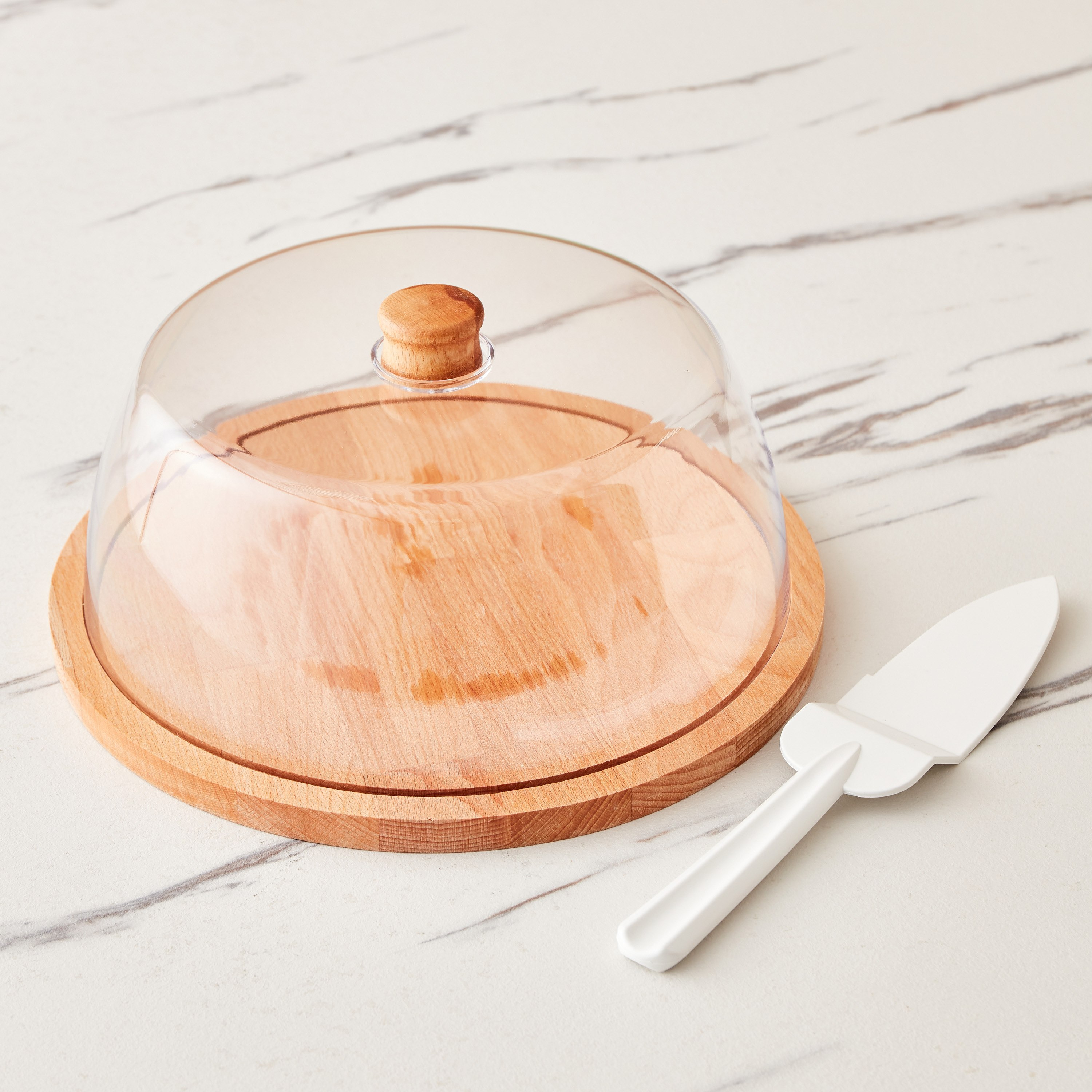حامل كيك خشبي مستدير بغطاء وملعقة تقديم للكيك من فيست - 29 سم-hbxdecorandfurnishings-tabletop-serveware-image-1