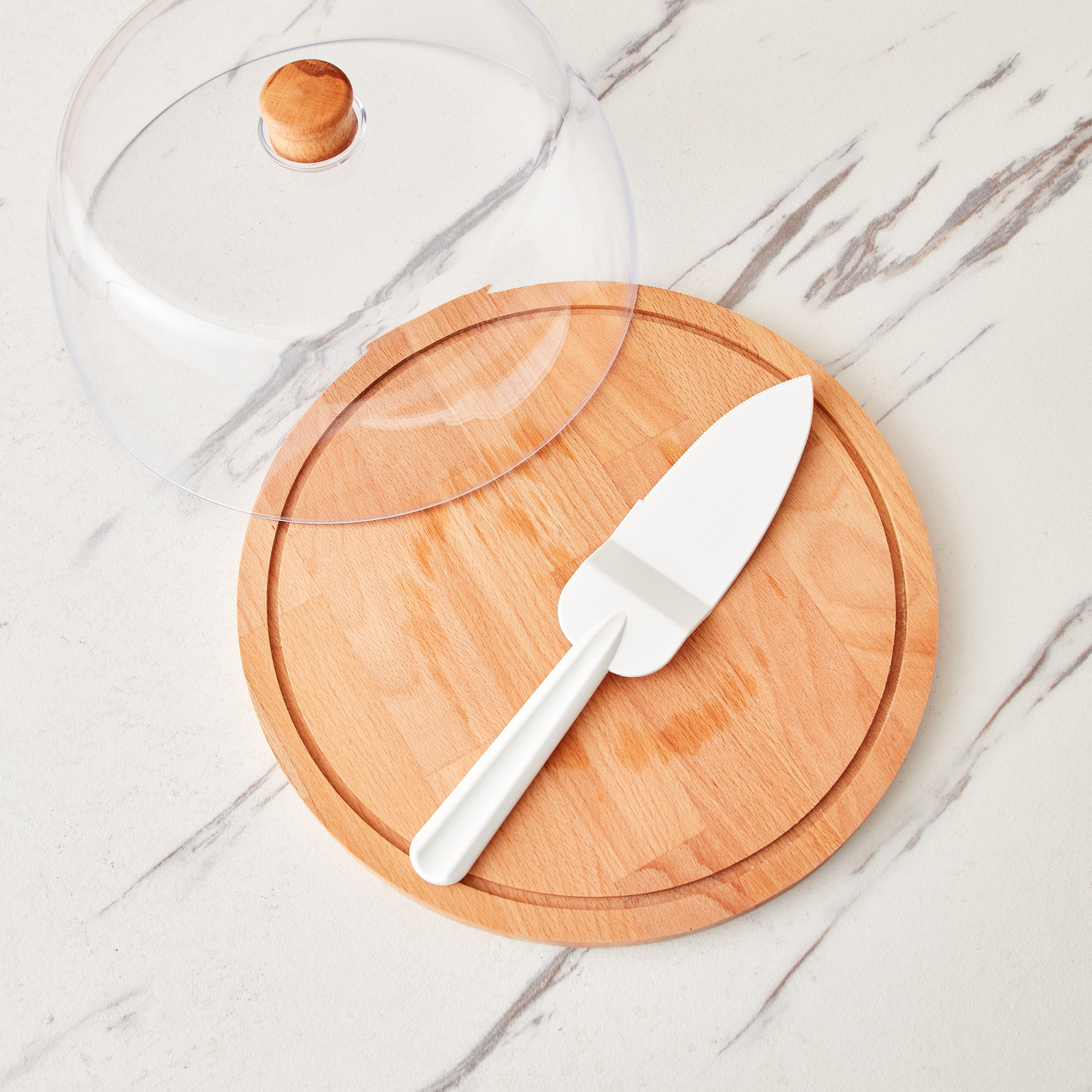 حامل كيك خشبي مستدير بغطاء وملعقة تقديم للكيك من فيست - 29 سم-hbxdecorandfurnishings-tabletop-serveware-image-2