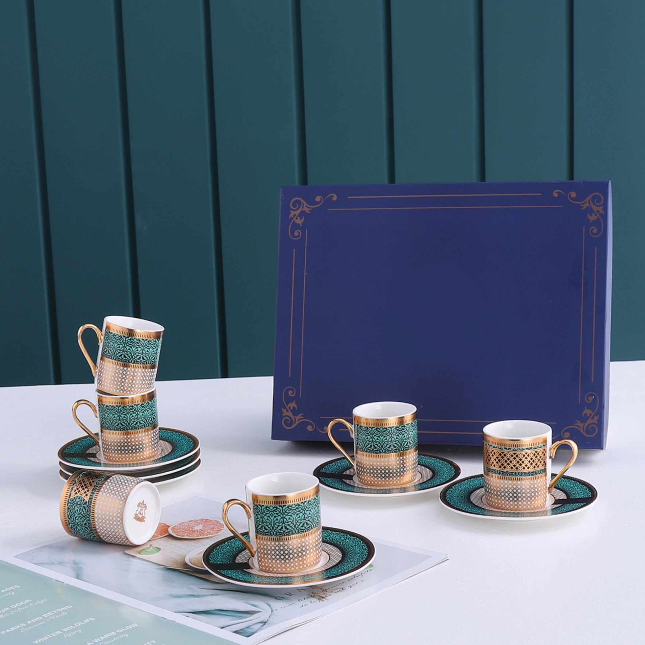 Feast Elegance 12-Piece Bone China Coffee Cup & Saucer Set - 90 ml-hbxhomeware-hbxkitchen-image-2