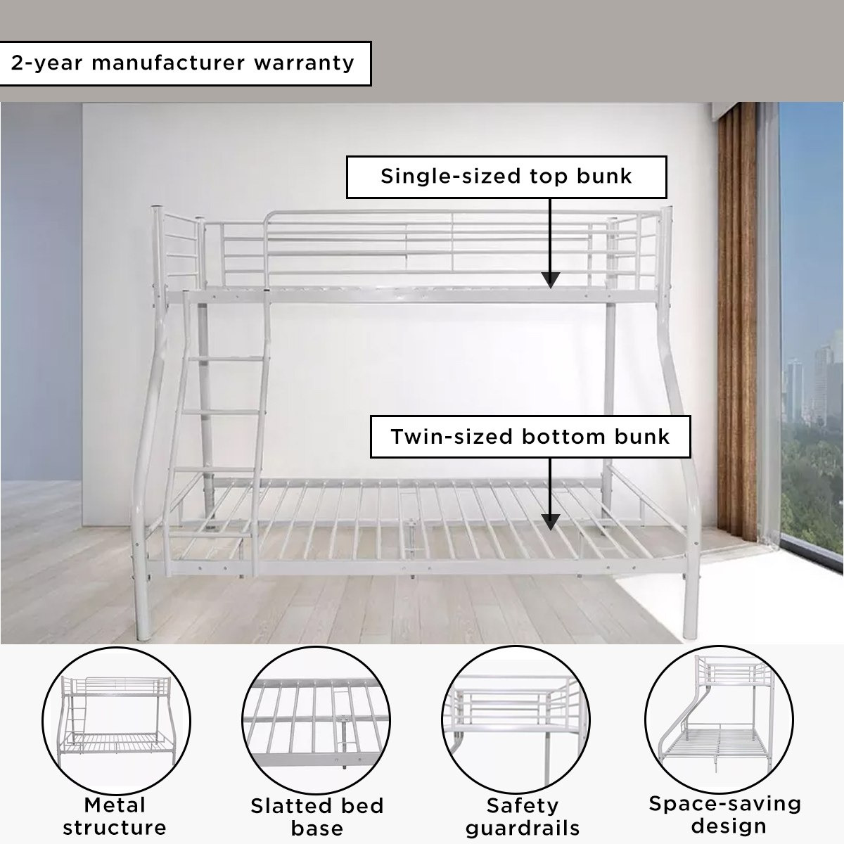 Movo Vanilla Twin Bunk Bed - 90x200 and 140x200 cm-PROMO_HB_KSA_HBX10_190925-image-5