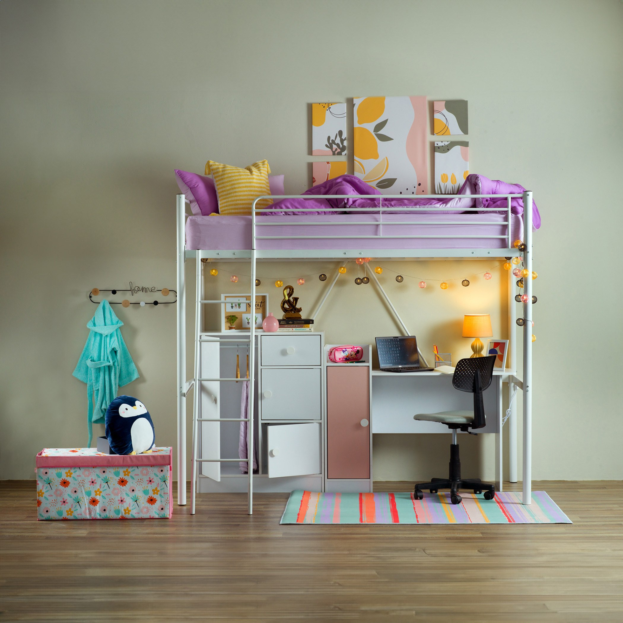 Vanilla Metal Single Loft Bed - 90x200 cm-hbxkidsandyouth-bedsandbedsets-bunkbeds-single-image-10
