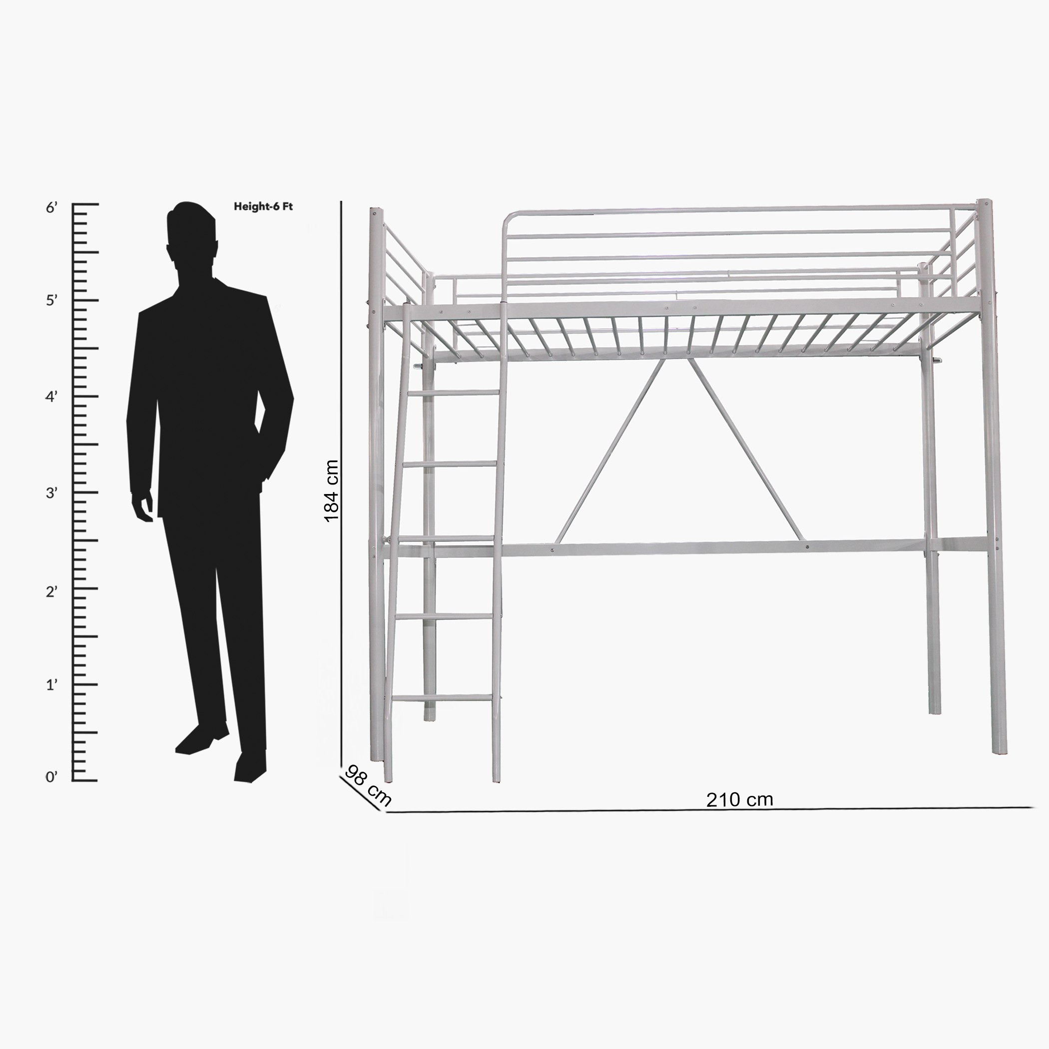 Vanilla Metal Single Loft Bed - 90x200 cm-hbxkidsandyouth-bedsandbedsets-bunkbeds-single-image-9