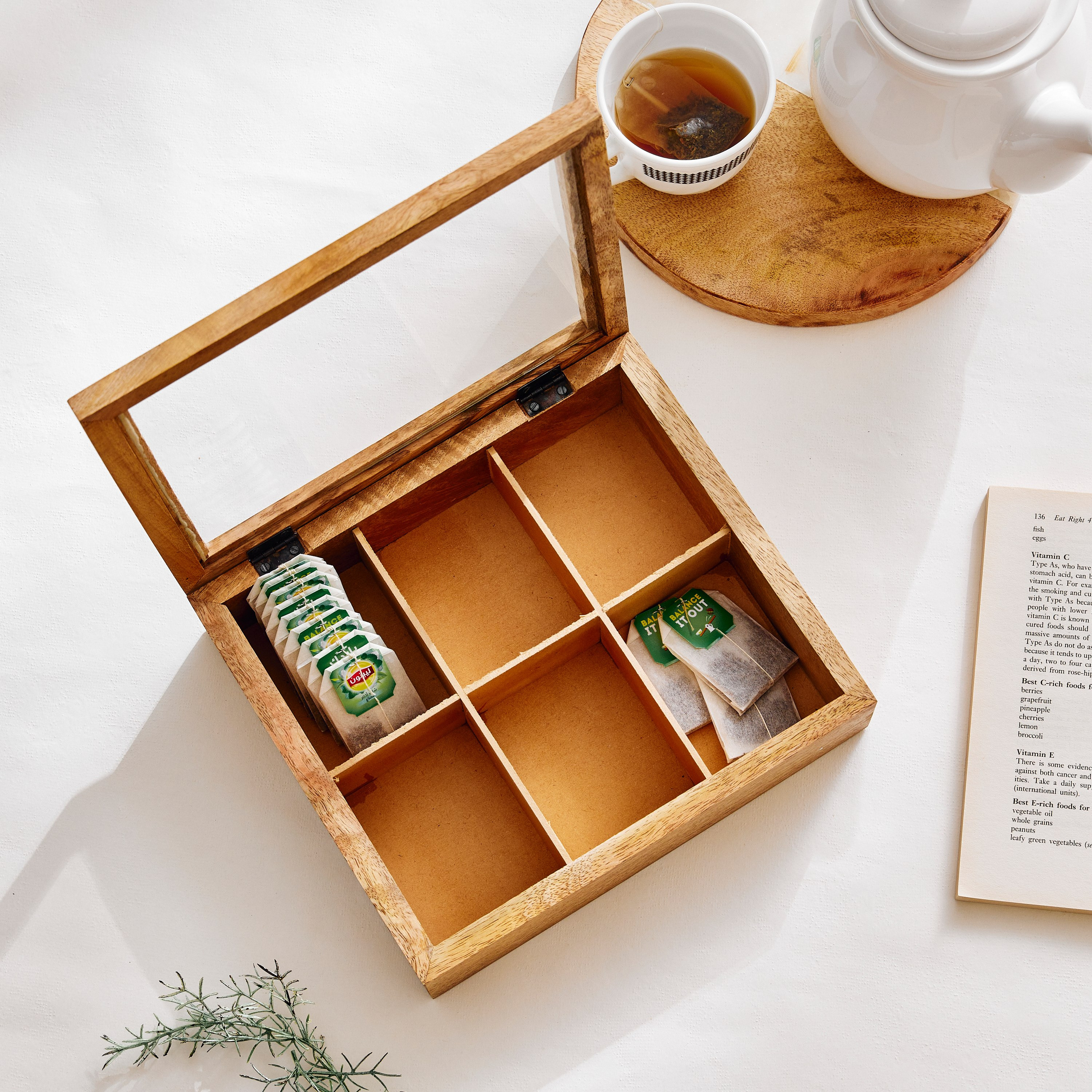 حامل أكياس شاي خشبي من 6 حجرات - 24x10.5x6.5 سم-hbxhomeware-hbxkitchen-image-2