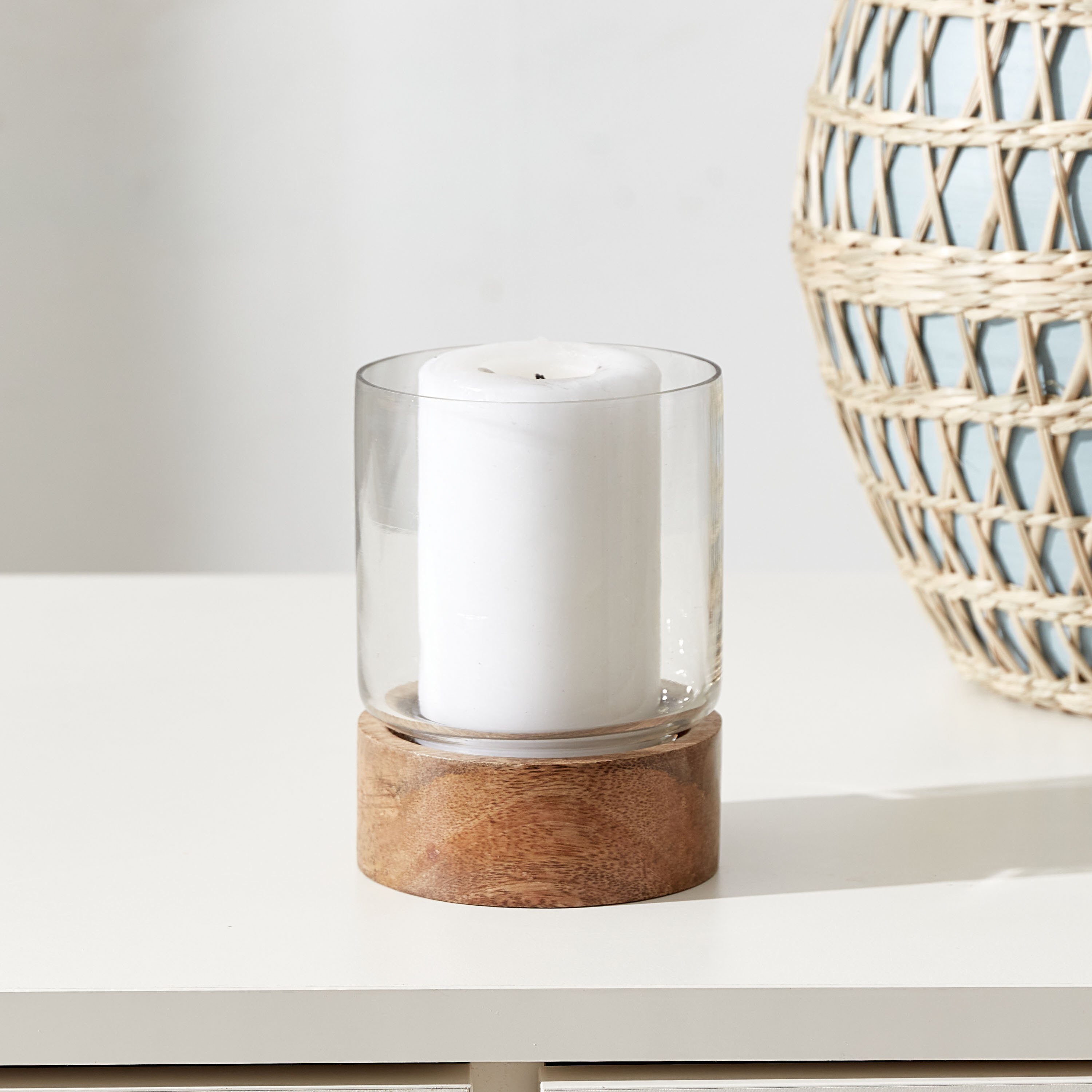حامل شموع أسطواني خشبي من زين - 7.5 × 15 سم-hbxlivingroom-decorandaccessories-candleholders-image-1