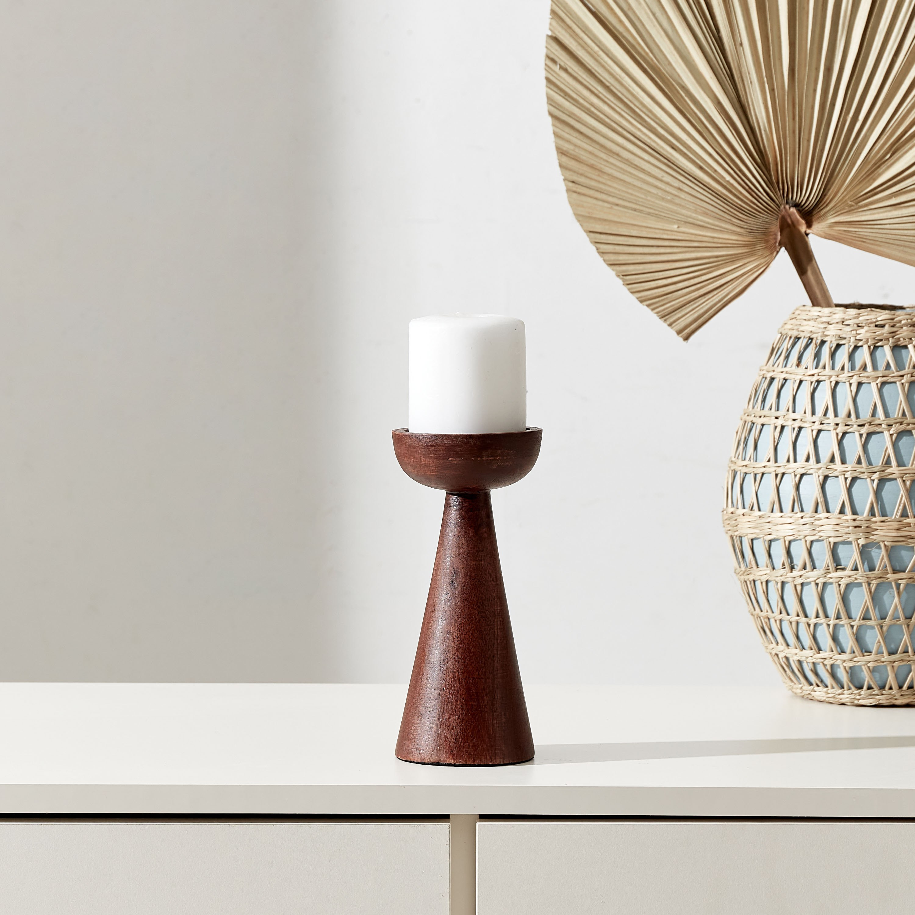 Zayn Wood Conical Candleholder - 20 cm-hbxlivingroom-decorandaccessories-candleholders-image-1