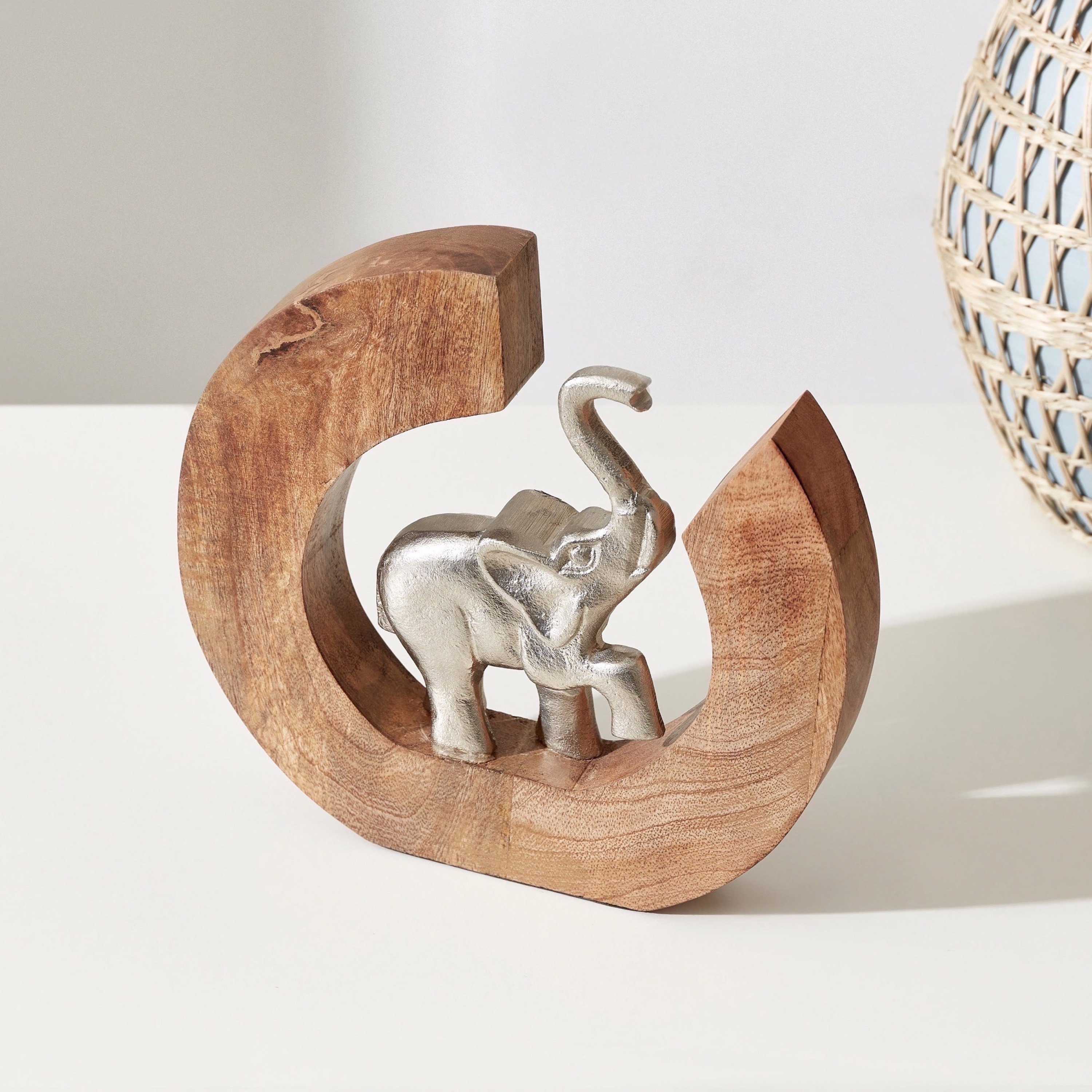 منحوتة فيل تجريدية من الخشب والمعدن من زين - 25x26 سم-hbxhomeware-homedecor-figurinesandornaments-image-2