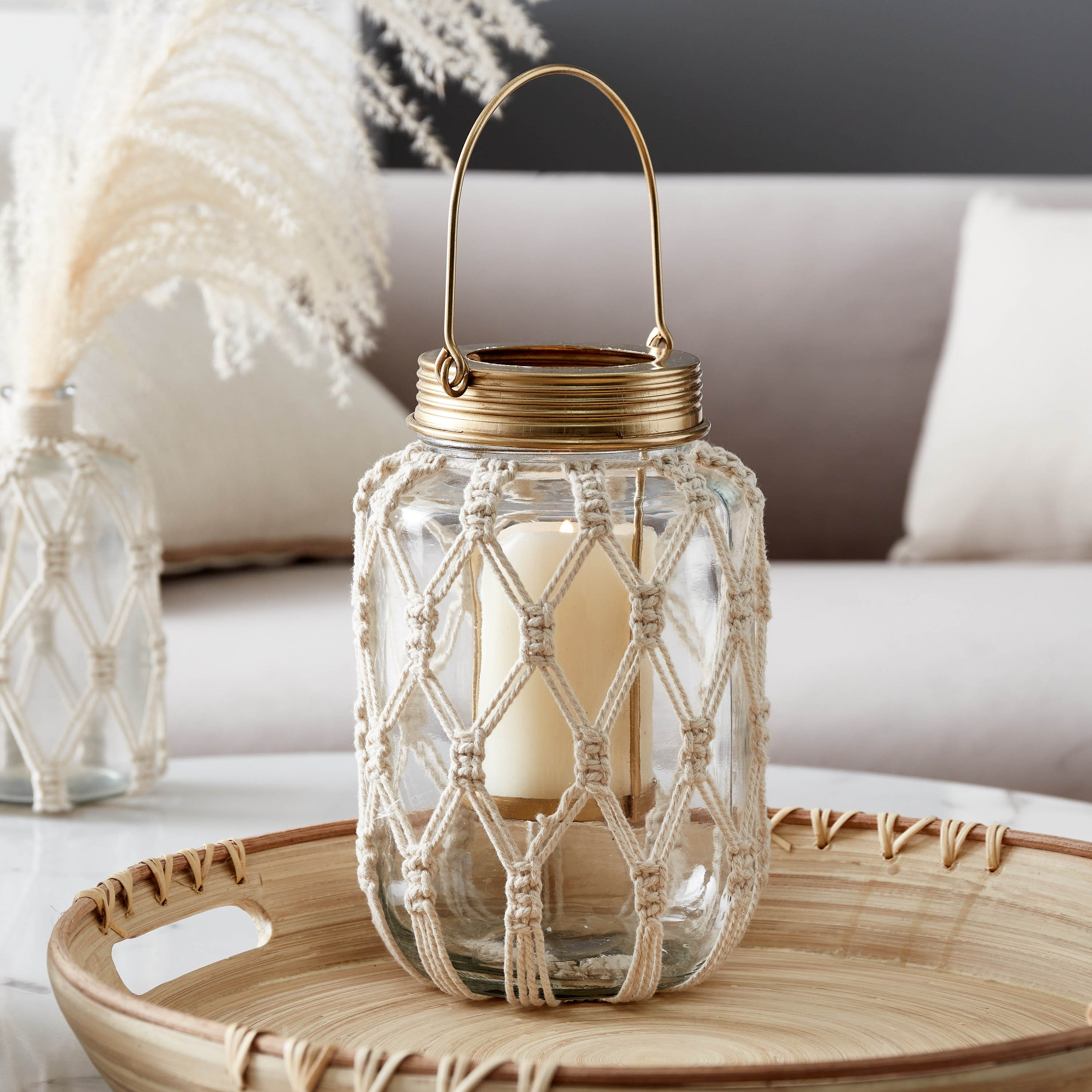 حامل شموع فوتيف زجاج مكرمية من بوهو - 10x10x18 سم-hbxlivingroom-decorandaccessories-candleholders-image-1