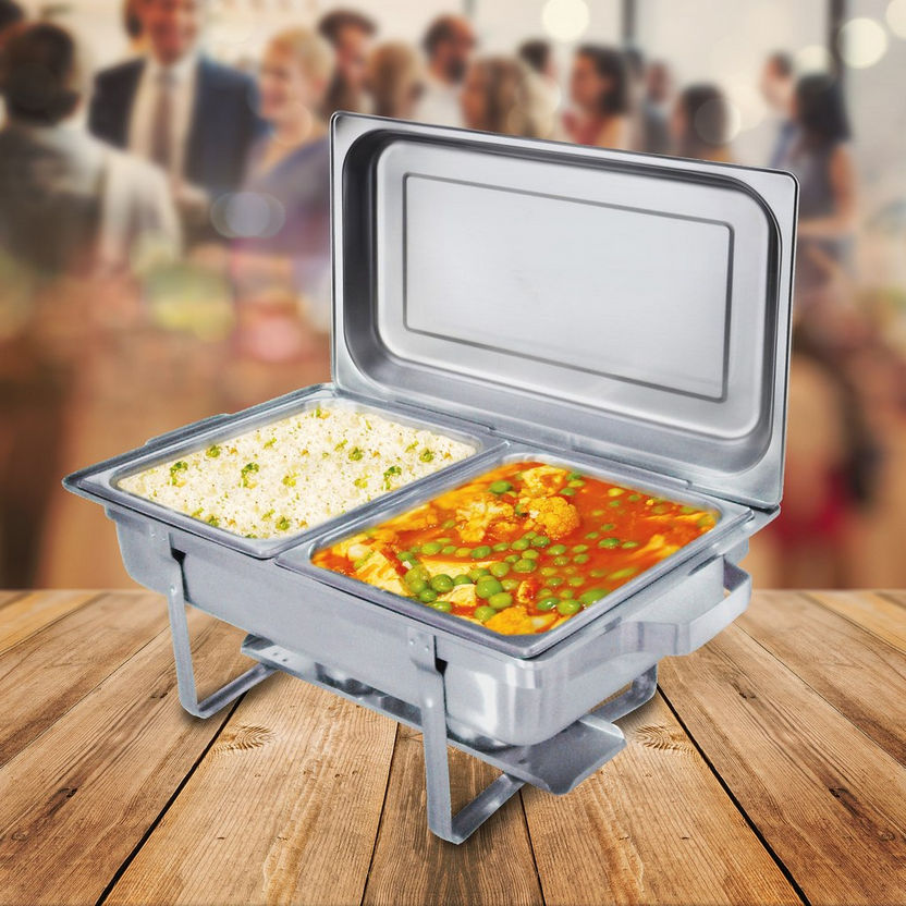 Fiona Stainless Steel 2-Compartment Rectangular Chafing Dish - 8 L-Serveware-image-0