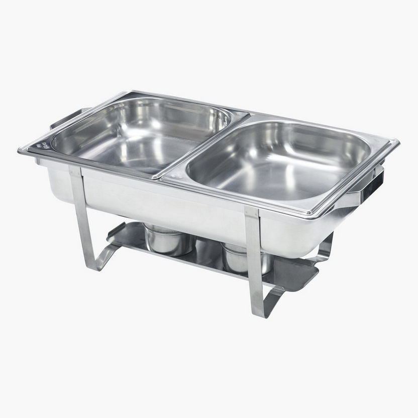 Fiona Stainless Steel 2-Compartment Rectangular Chafing Dish - 8 L-Serveware-image-3