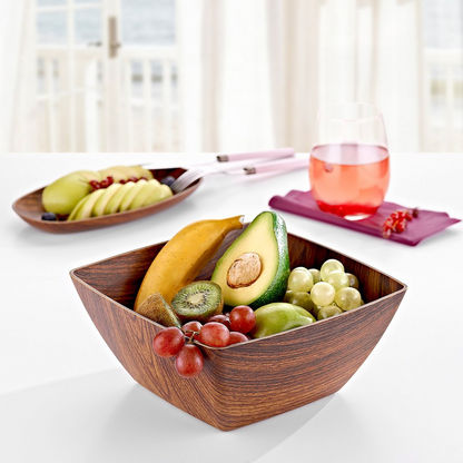 Neo Square Serving Bowl with Wooden Finish - 12x12x6 cms