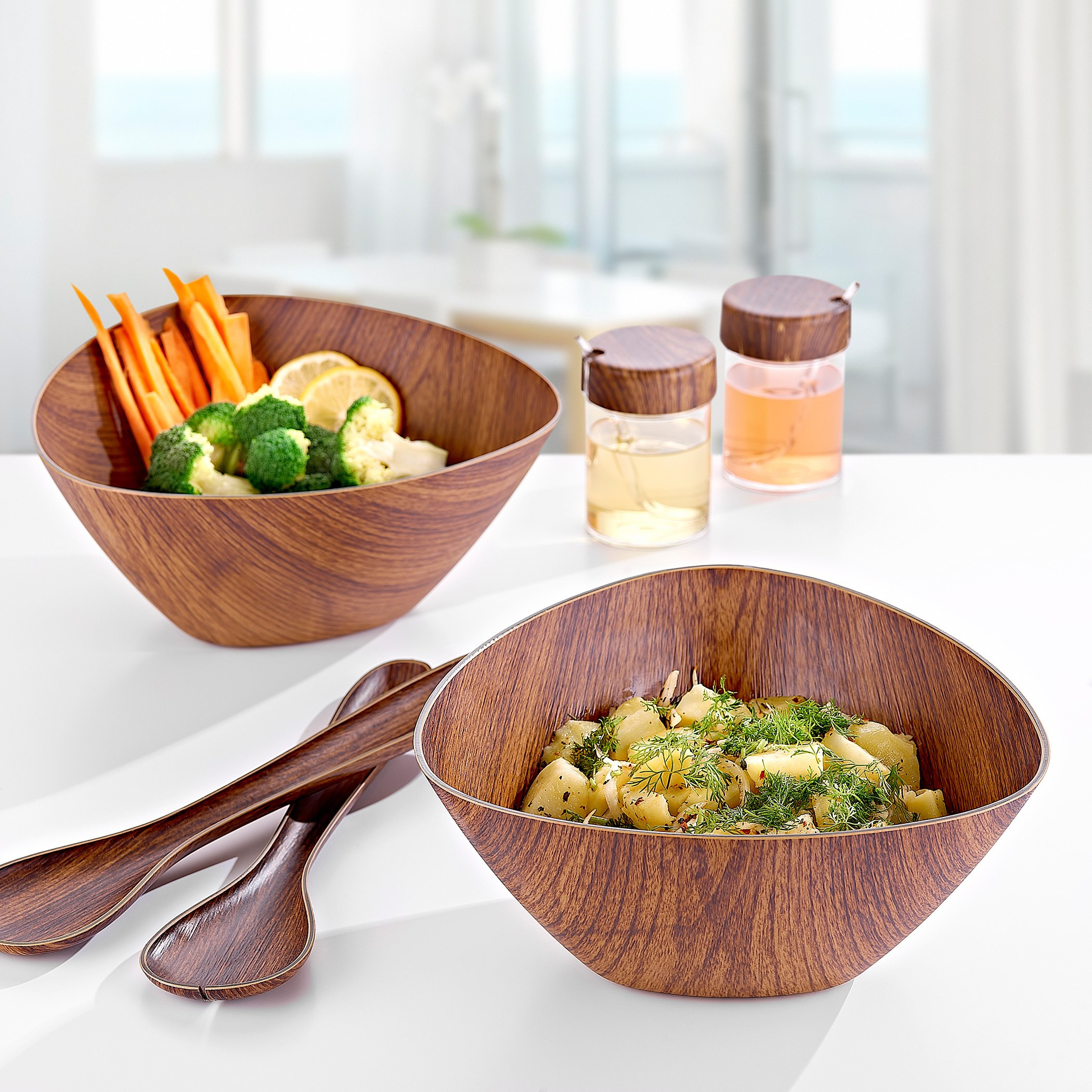 Neo Triangle Shaped Serving Bowl with Wooden Finish - 12x12x5.5 cm-hbxdecorandfurnishings-tabletop-crockery-image-1