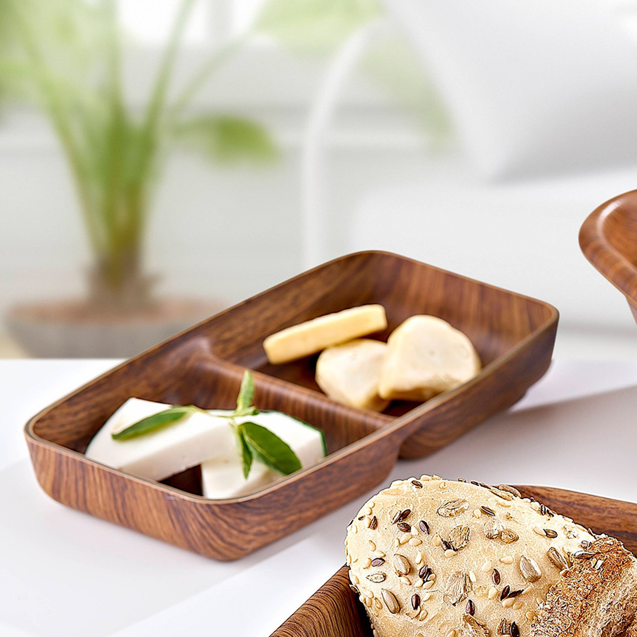 صينية تقديم بقسمين وتشطيب خشبي من نيو - 18.5 × 10 × 3.5 سم-hbxdecorandfurnishings-tabletop-crockery-image-1
