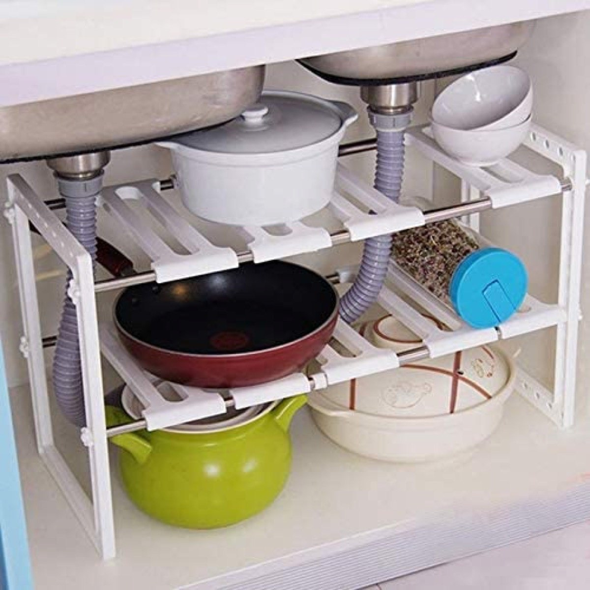 منظّم تخزين تحت الحوض متعدّد الوظائق قابل للتوسيع بطابقين - نيو-hbxkitchen-kitchenware-kitchenaccessories-image-8