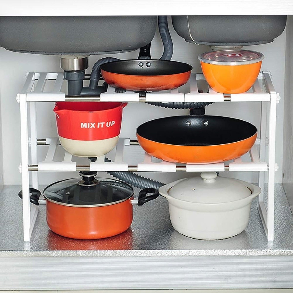 منظّم تخزين تحت الحوض متعدّد الوظائق قابل للتوسيع بطابقين - نيو-hbxkitchen-kitchenware-kitchenaccessories-image-9
