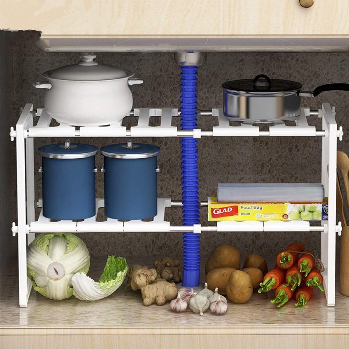 منظّم تخزين تحت الحوض متعدّد الوظائق قابل للتوسيع بطابقين - نيو-hbxkitchen-kitchenware-kitchenaccessories-image-5