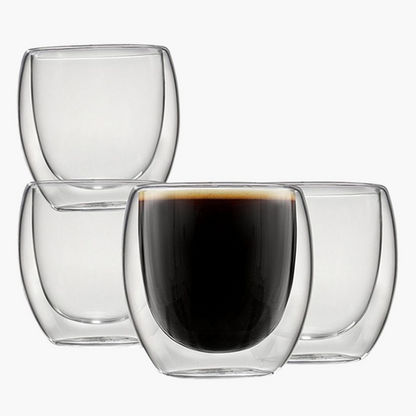Neo 4-Piece Borosilicate Double Wall Glass Cup Set - 80 ml