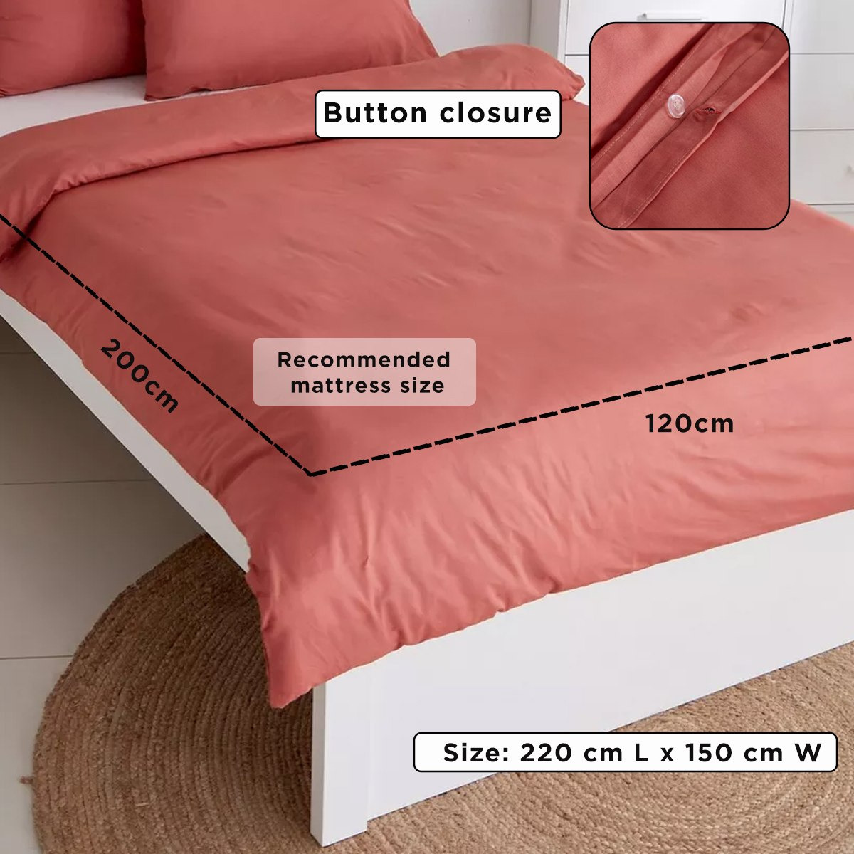 طقم غطاء لحاف قطن مزدوج سادة 3 قطع من ويلينجتون - 150x220 سم-hbxhomeware-bedding-duvetcovers-image-8