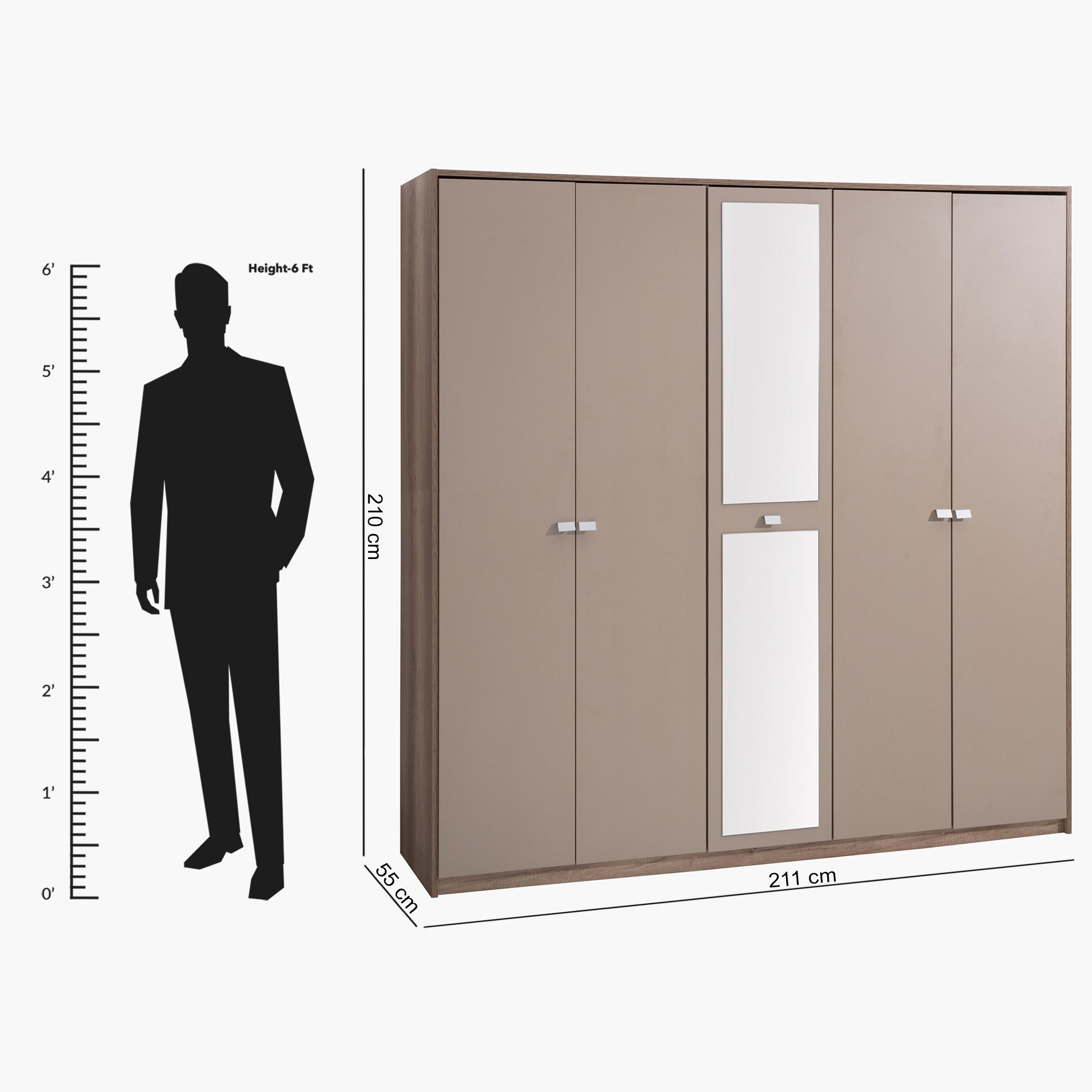 خزانة ملابس 5 أبواب مع مرآة - رافينا من موڤو-hbxfurniture-wardrobes-image-7