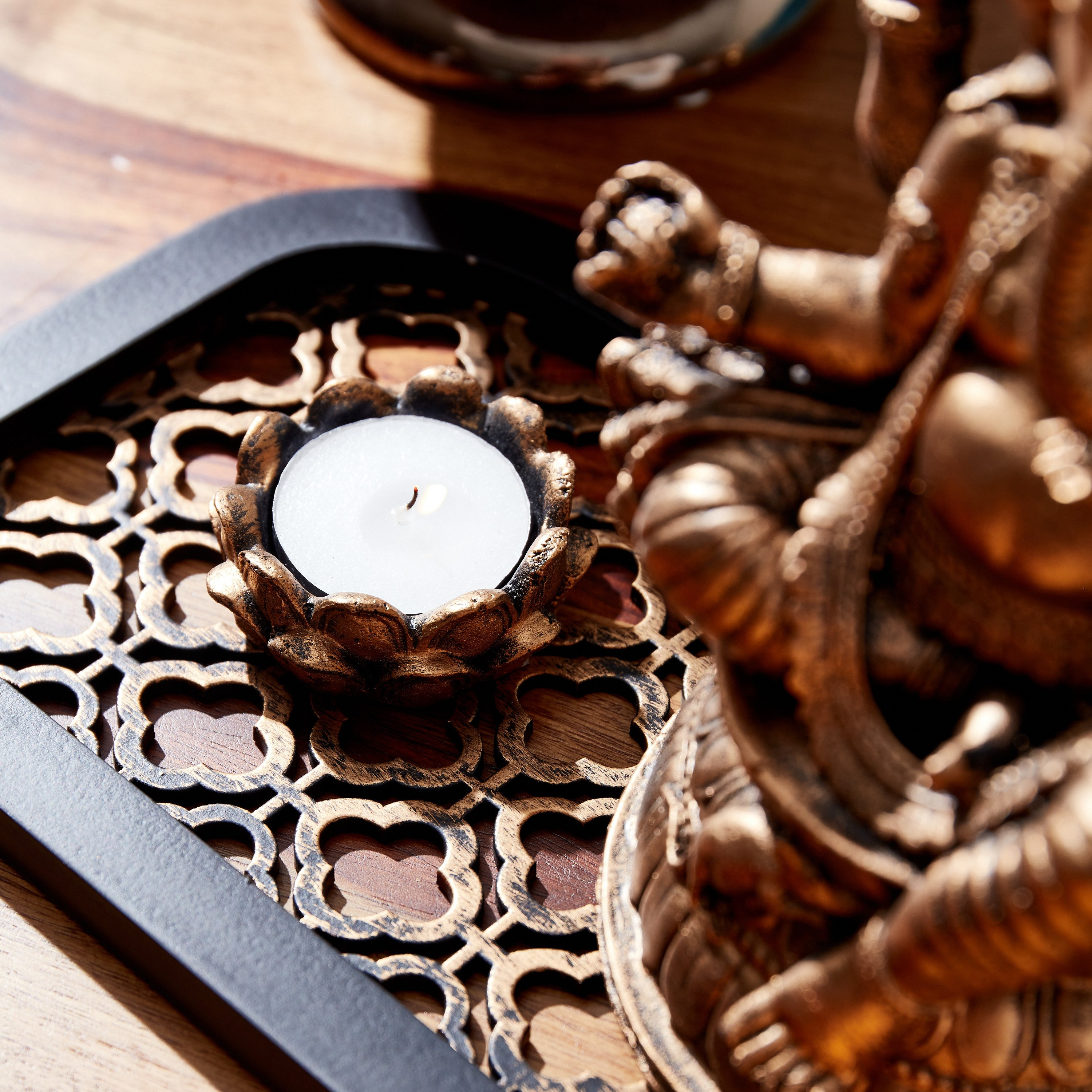 Minerva Polyresin Ganesha Gold Tealight Holder - 36x22x16 cm-hbxlivingroom-decorandaccessories-candleholders-image-3
