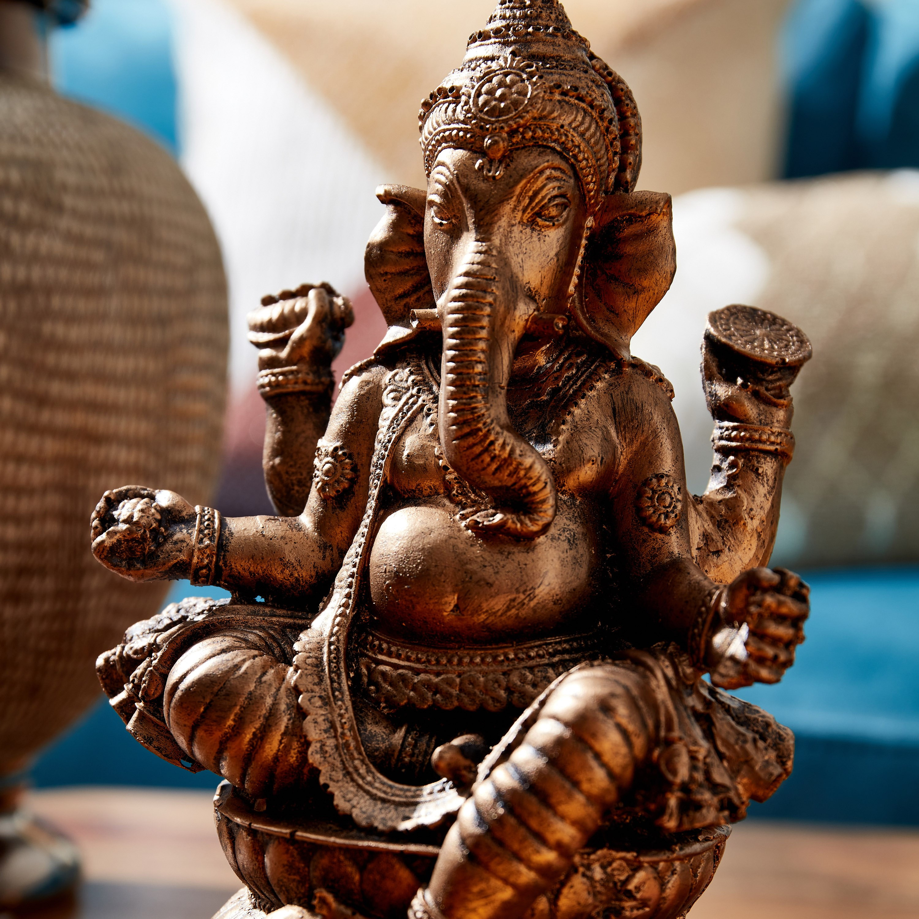 Minerva Polyresin Ganesha Gold Tealight Holder - 36x22x16 cm-hbxlivingroom-decorandaccessories-candleholders-image-4