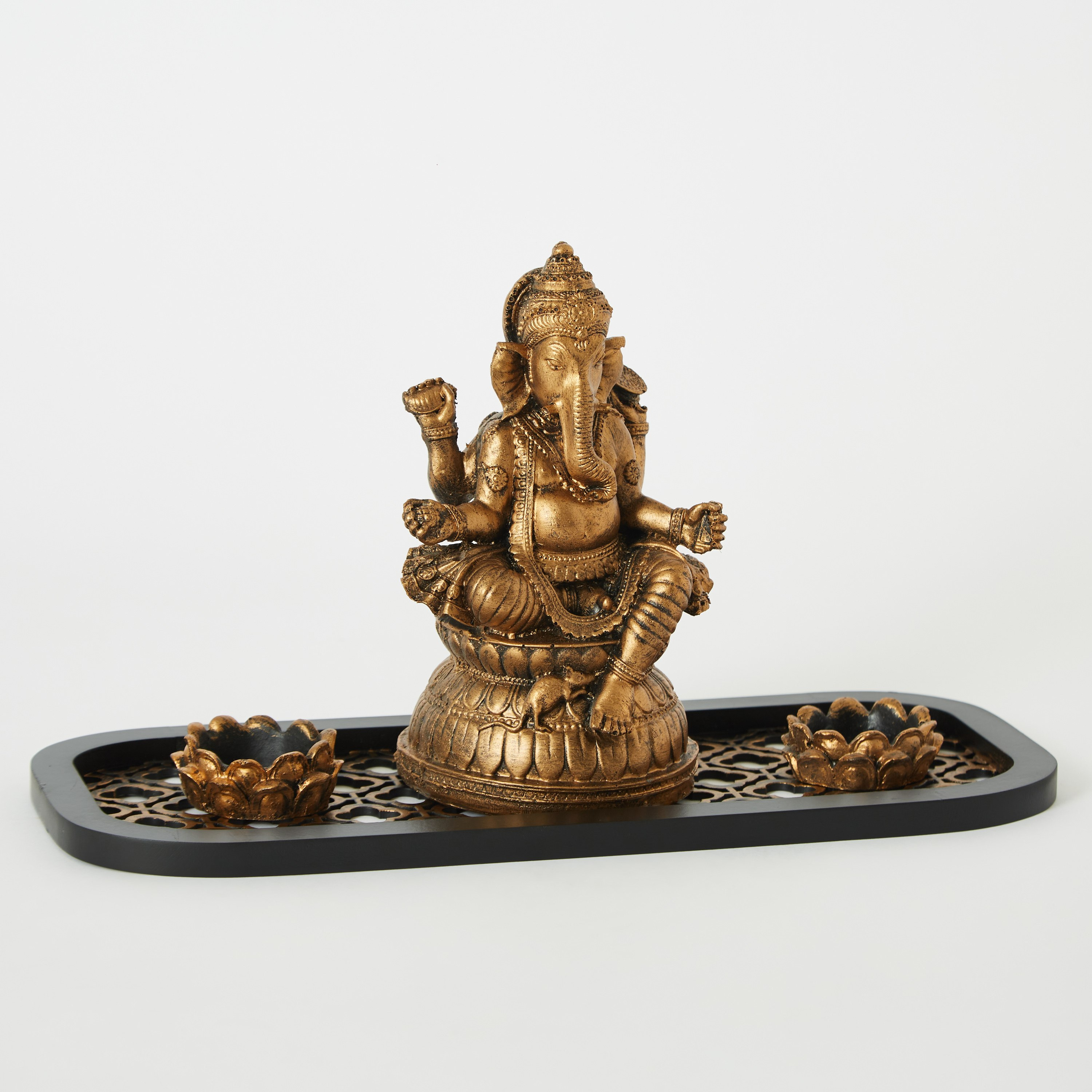 Minerva Polyresin Ganesha Gold Tealight Holder - 36x22x16 cm-hbxlivingroom-decorandaccessories-candleholders-image-6