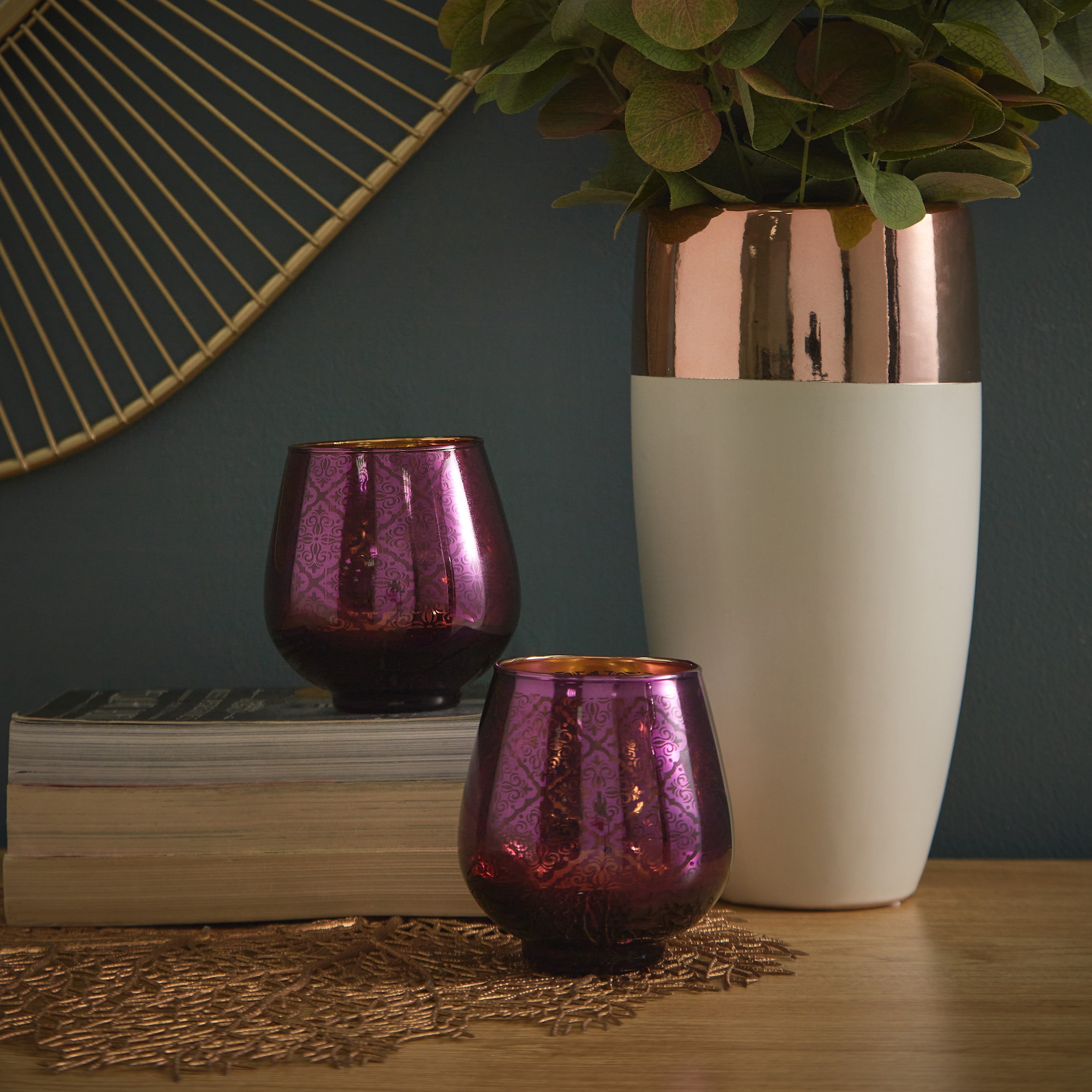 Minerva Brocade Oval 2-Piece Glass Votive Set - 9.5x9 cm-hbxlivingroom-decorandaccessories-candleholders-image-1