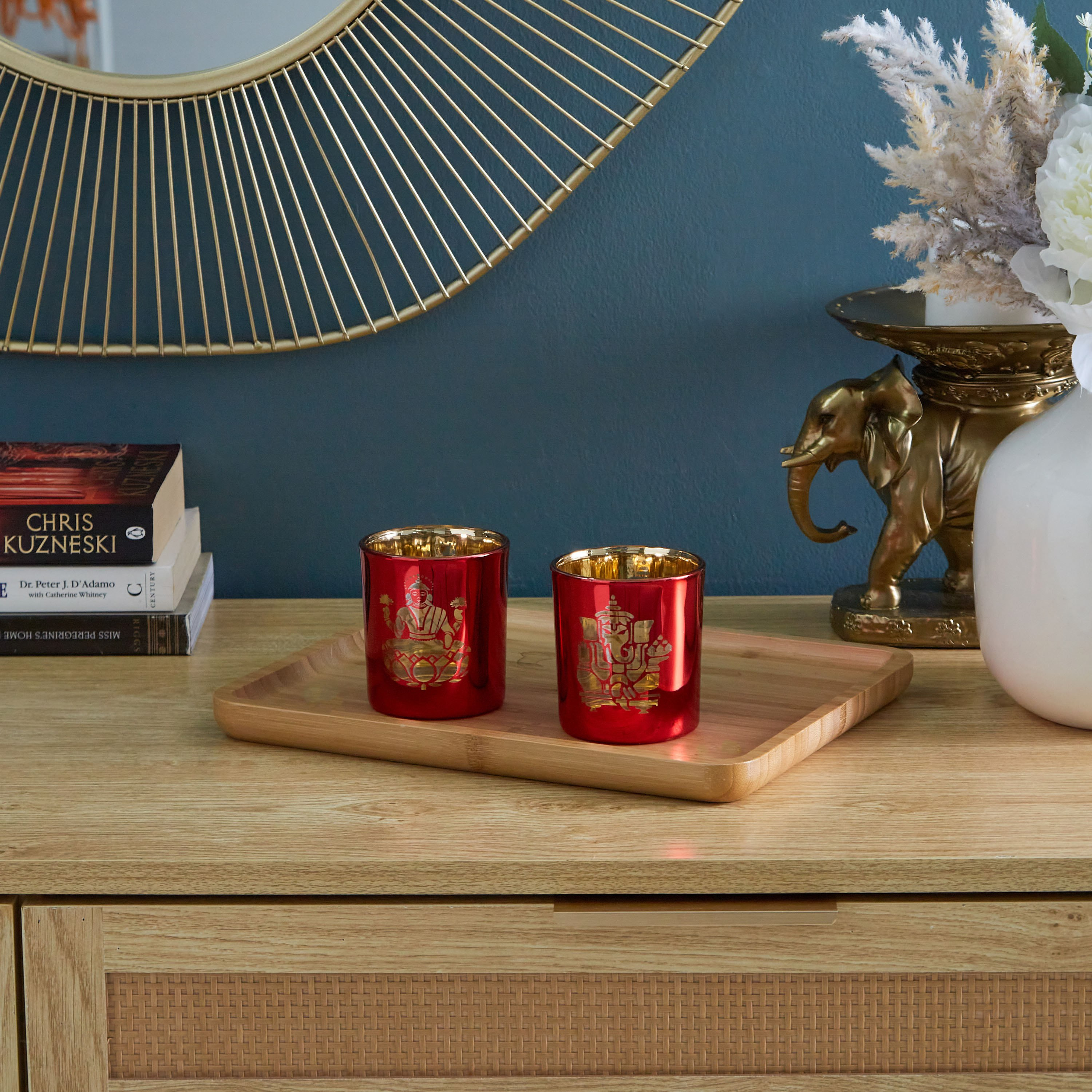 حامل شموع صغيرة زجاجي بتصميم لاكسمي وغانيشا من مينيرفا 7x8 سم- قطعتين-hbxlivingroom-decorandaccessories-candleholders-image-1