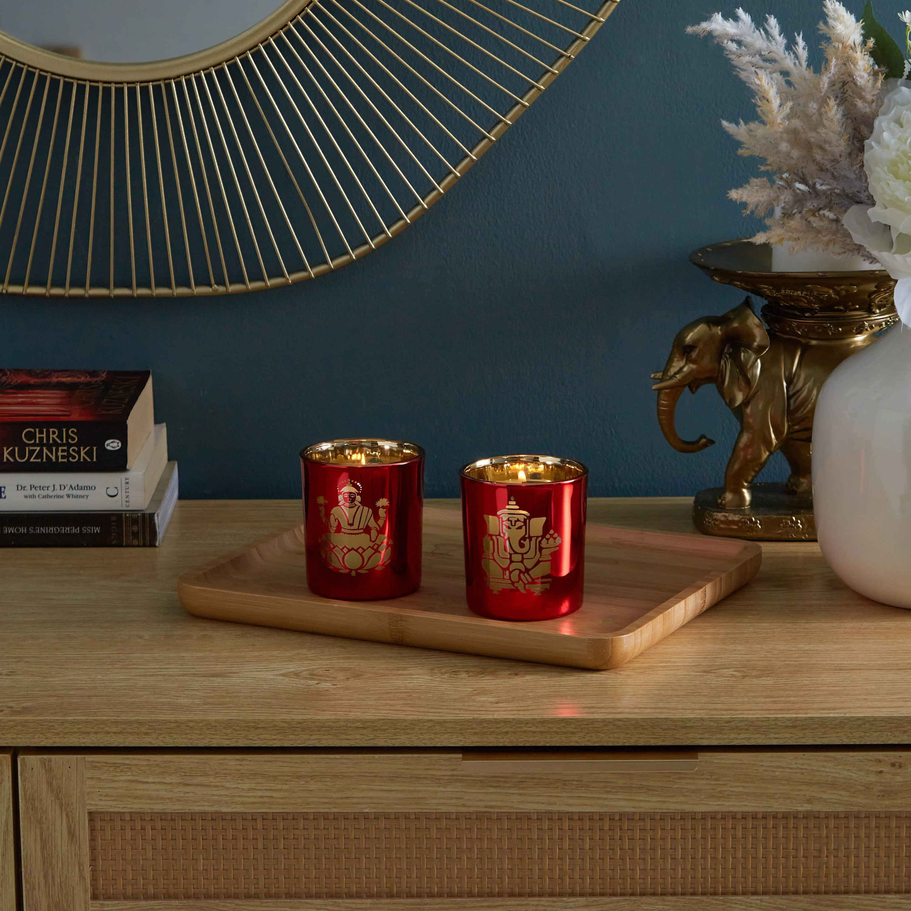 حامل شموع صغيرة زجاجي بتصميم لاكسمي وغانيشا من مينيرفا 7x8 سم- قطعتين-hbxlivingroom-decorandaccessories-candleholders-image-2