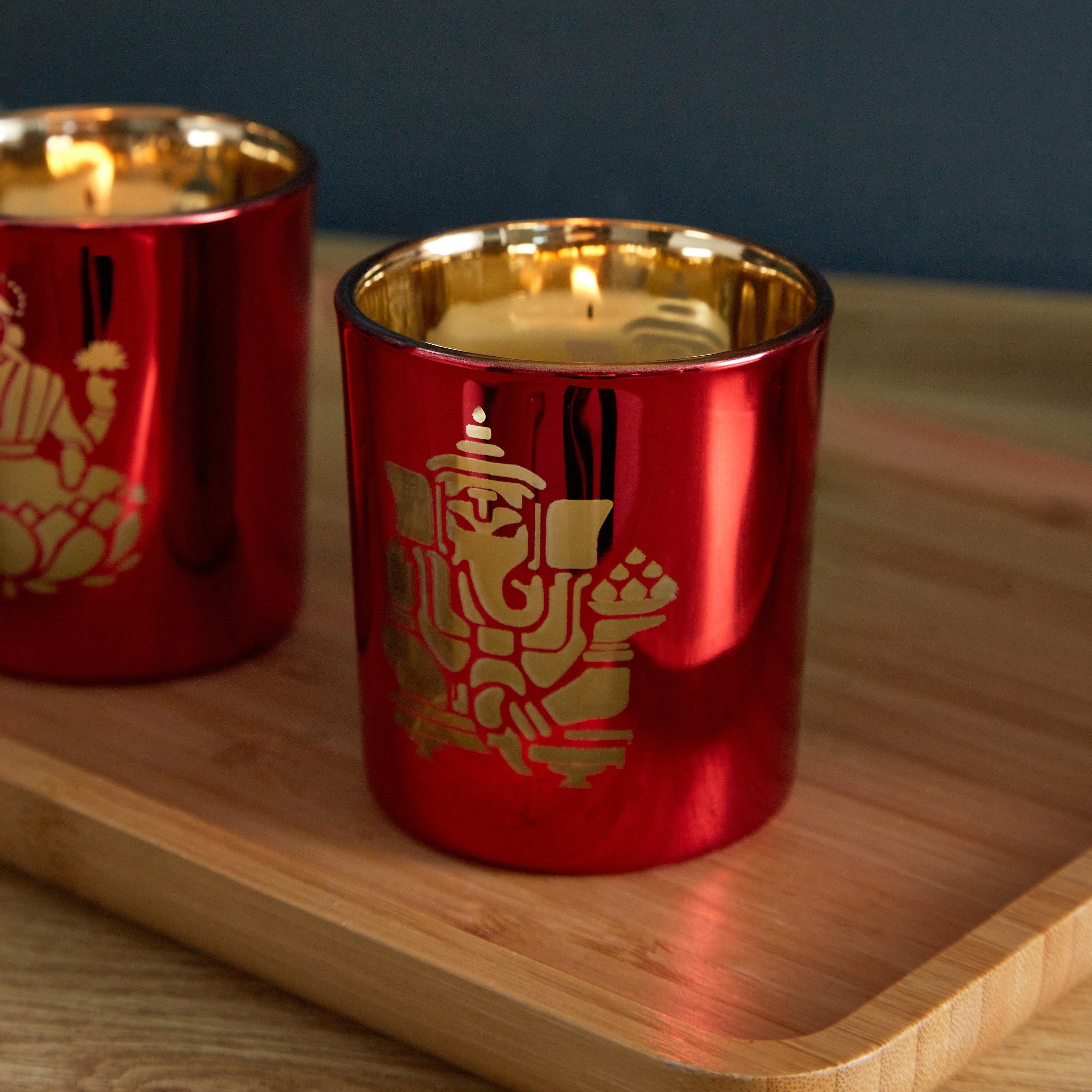 حامل شموع صغيرة زجاجي بتصميم لاكسمي وغانيشا من مينيرفا 7x8 سم- قطعتين-hbxlivingroom-decorandaccessories-candleholders-image-3