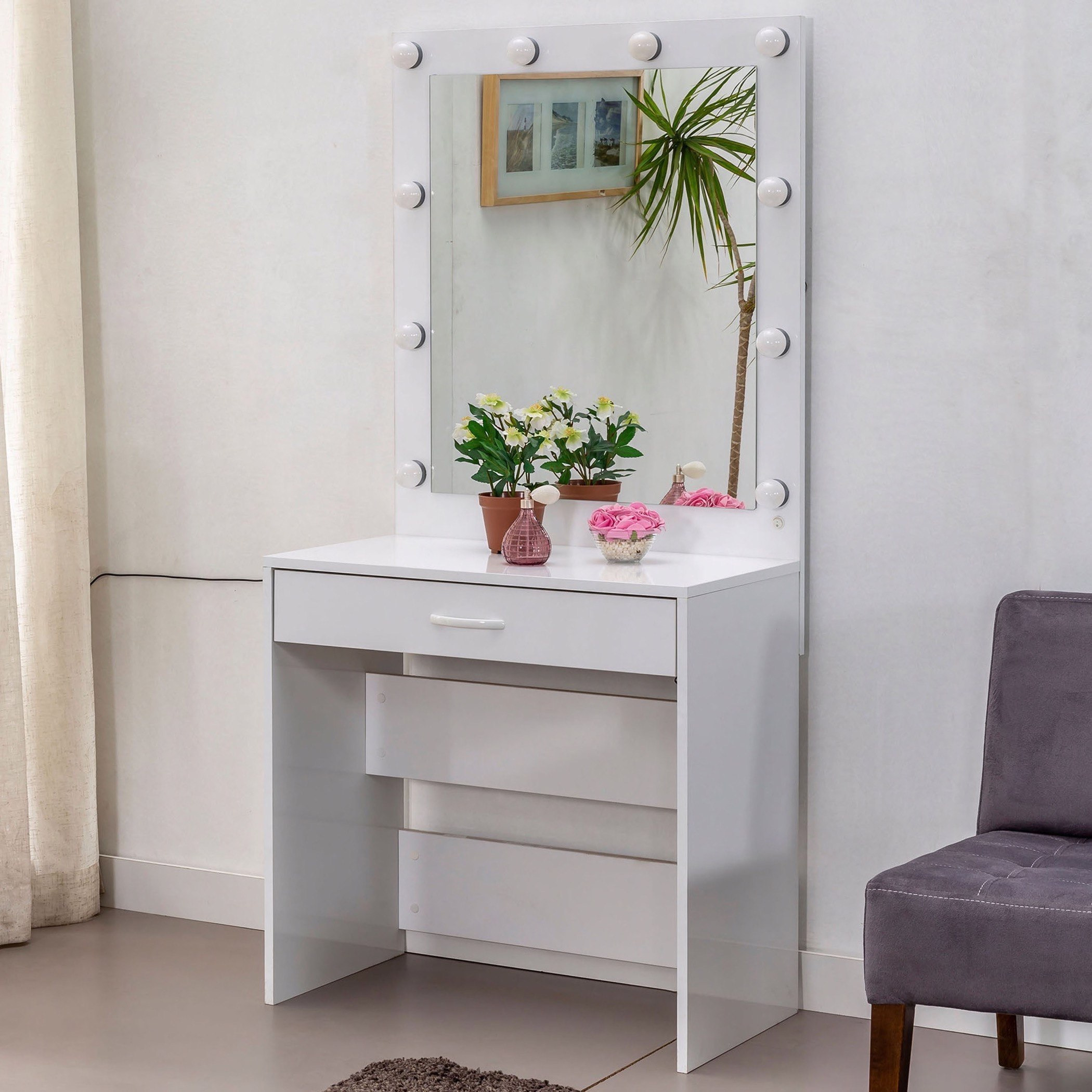 طاولة تزيين بمرآة وأضواء من هالمستاد-hbxfurniture-bedroom-dressersandmirrors-image-2