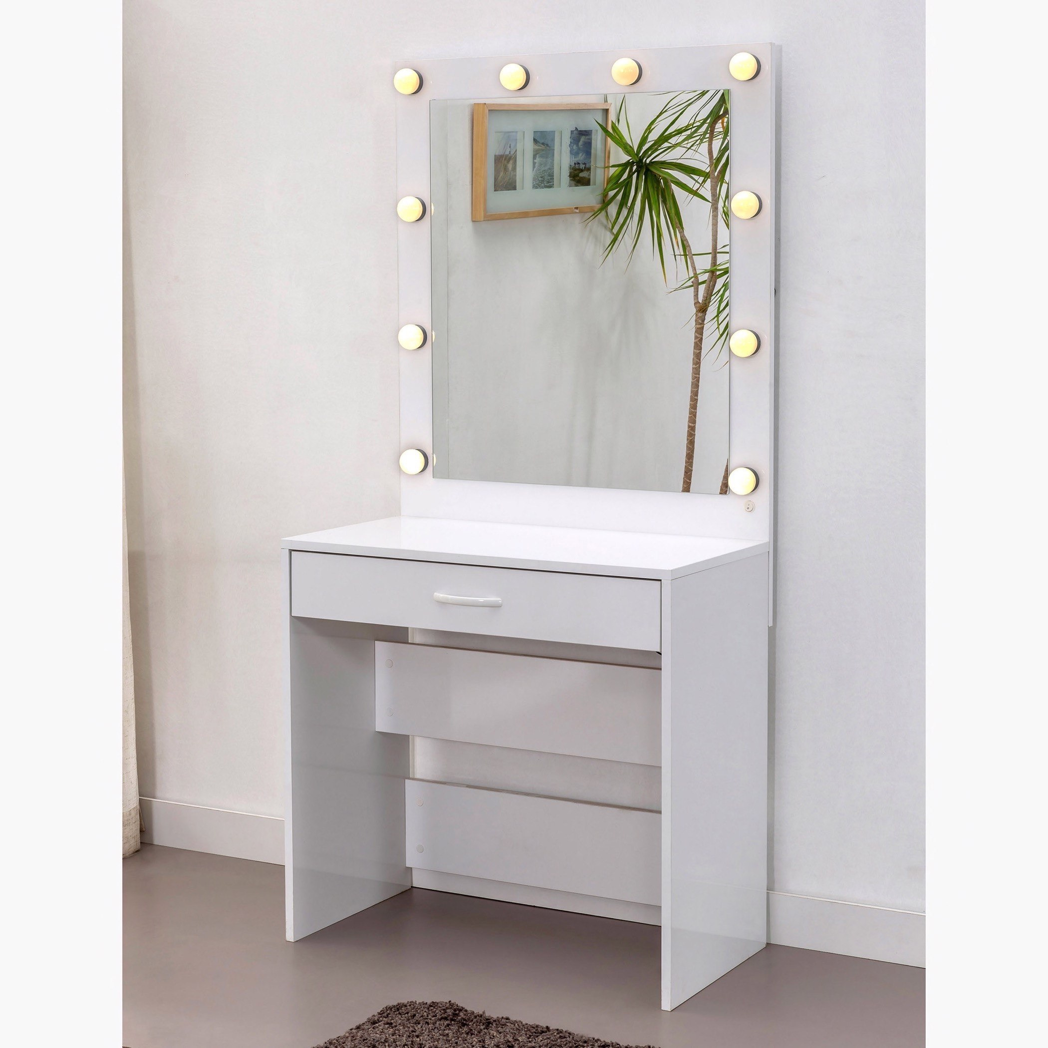 طاولة تزيين بمرآة وأضواء من هالمستاد-hbxfurniture-bedroom-dressersandmirrors-image-3
