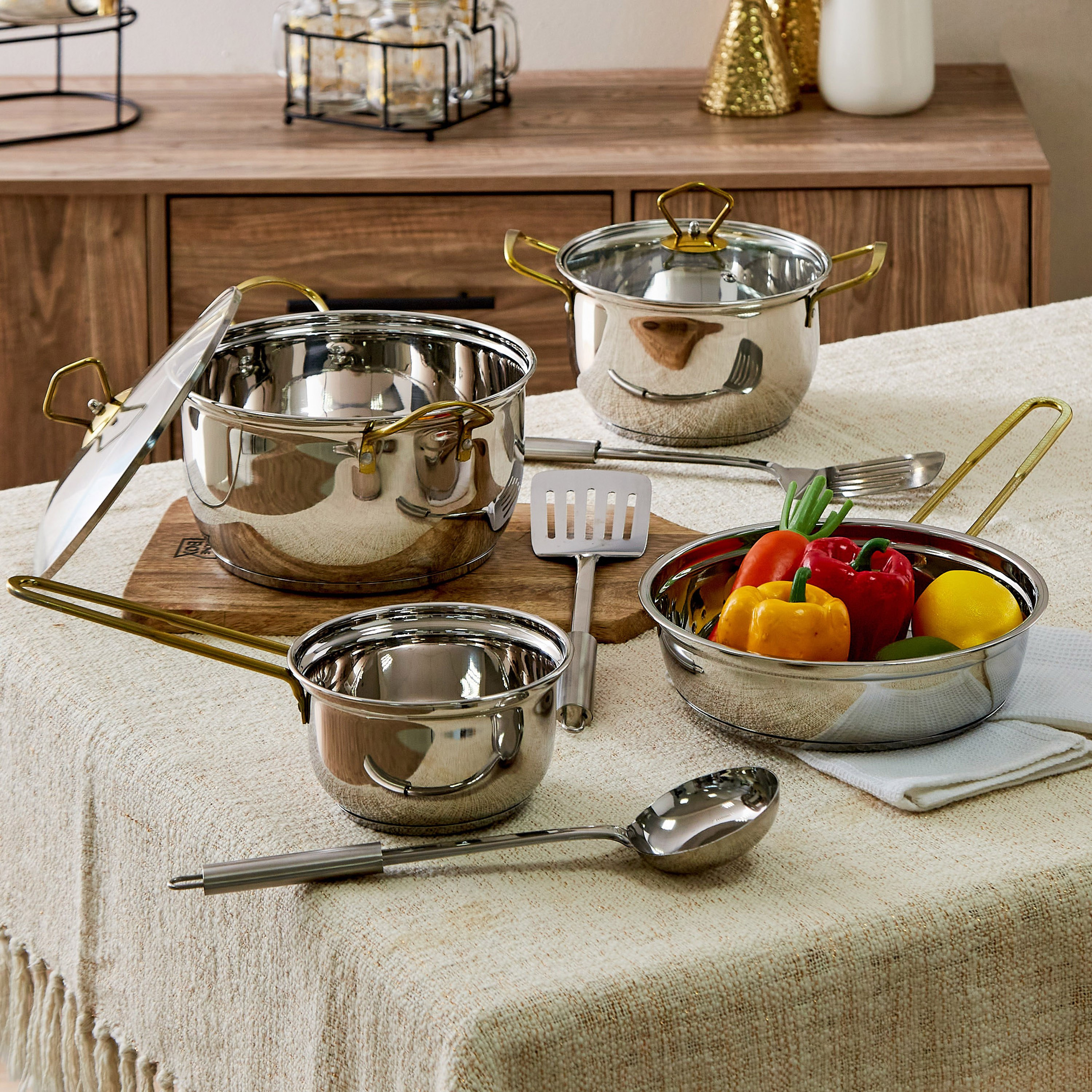 طقم أواني طهي ستانليس ستيل بمقبض من فيستيف - 9 قطع-hbxkitchen-kitchenware-foodpreparation-image-1
