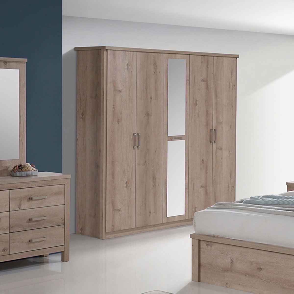 Denver 5-Door Wardrobe with Mirror-hbxfurniture-wardrobes-image-1
