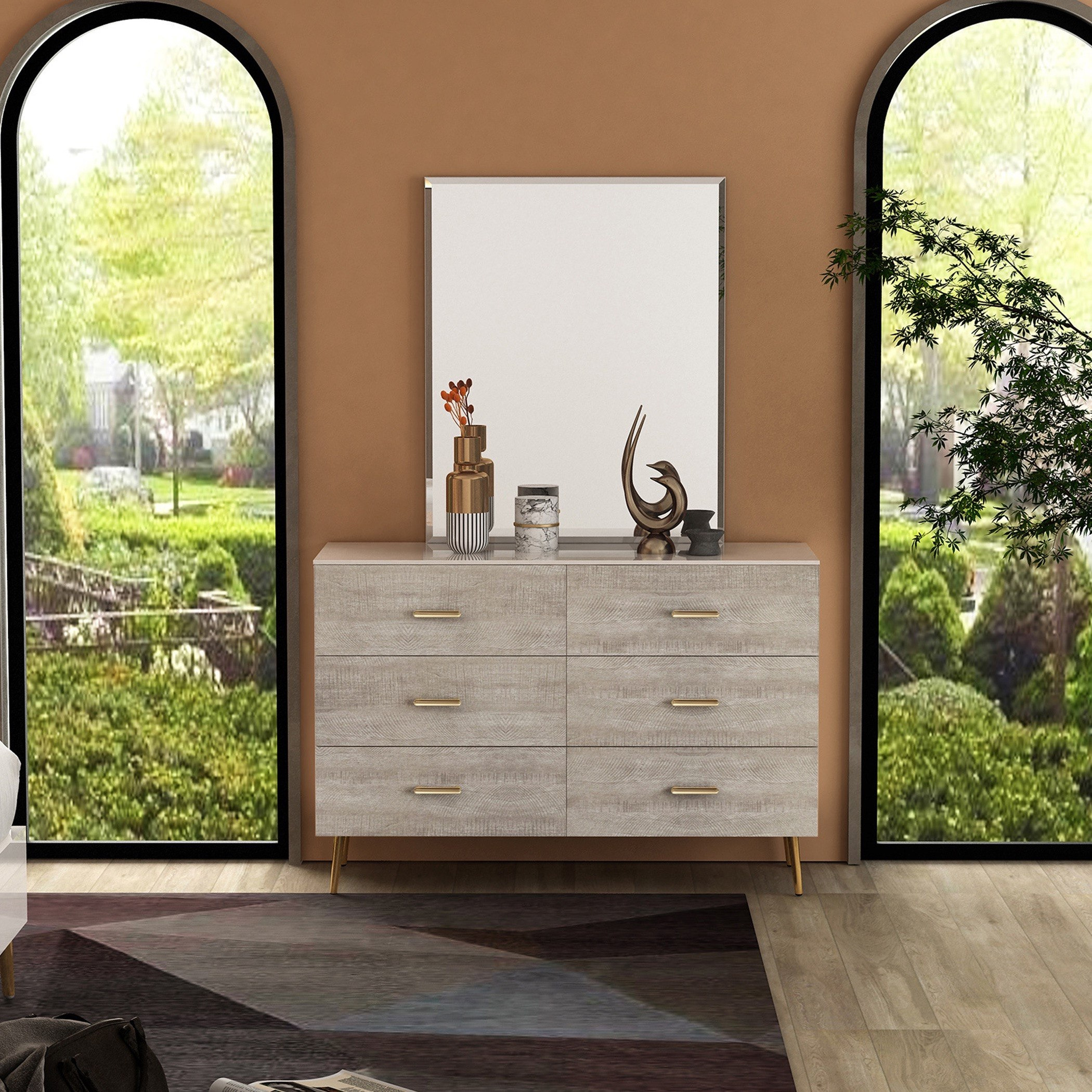 طقم غرفة نوم كينج فائقة اللمعان 5 قطع من إيلا - 180x200 سم-hbxbedroom-bedsandbedsets-bedroomsets-king-image-6