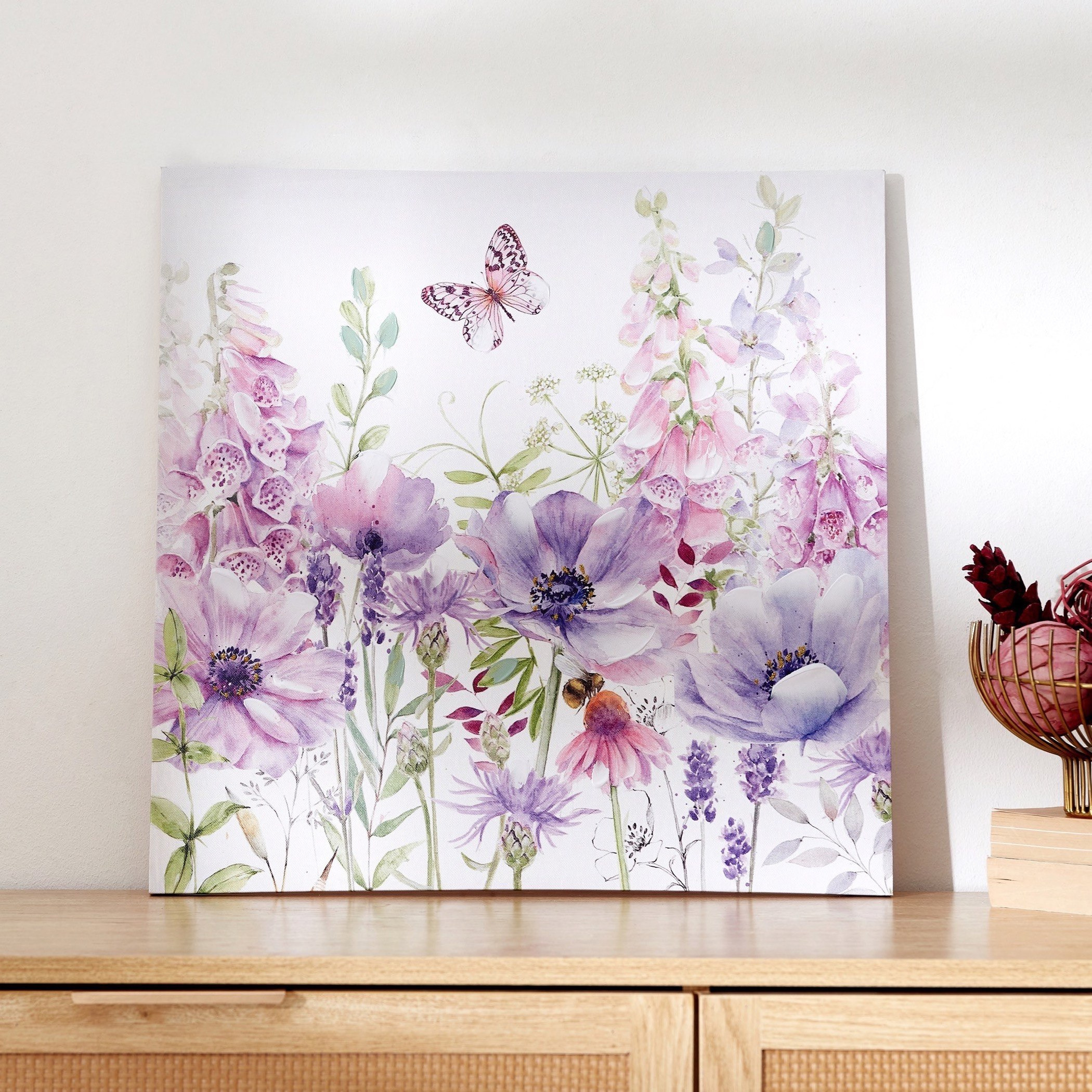 لوحة كانفاس مؤطرة مرسومة يدويا بطبعات فراشة وأزهار من نيلا - 50x2x50 سم-PROMO_HB_AE_B1G1_250925-image-1