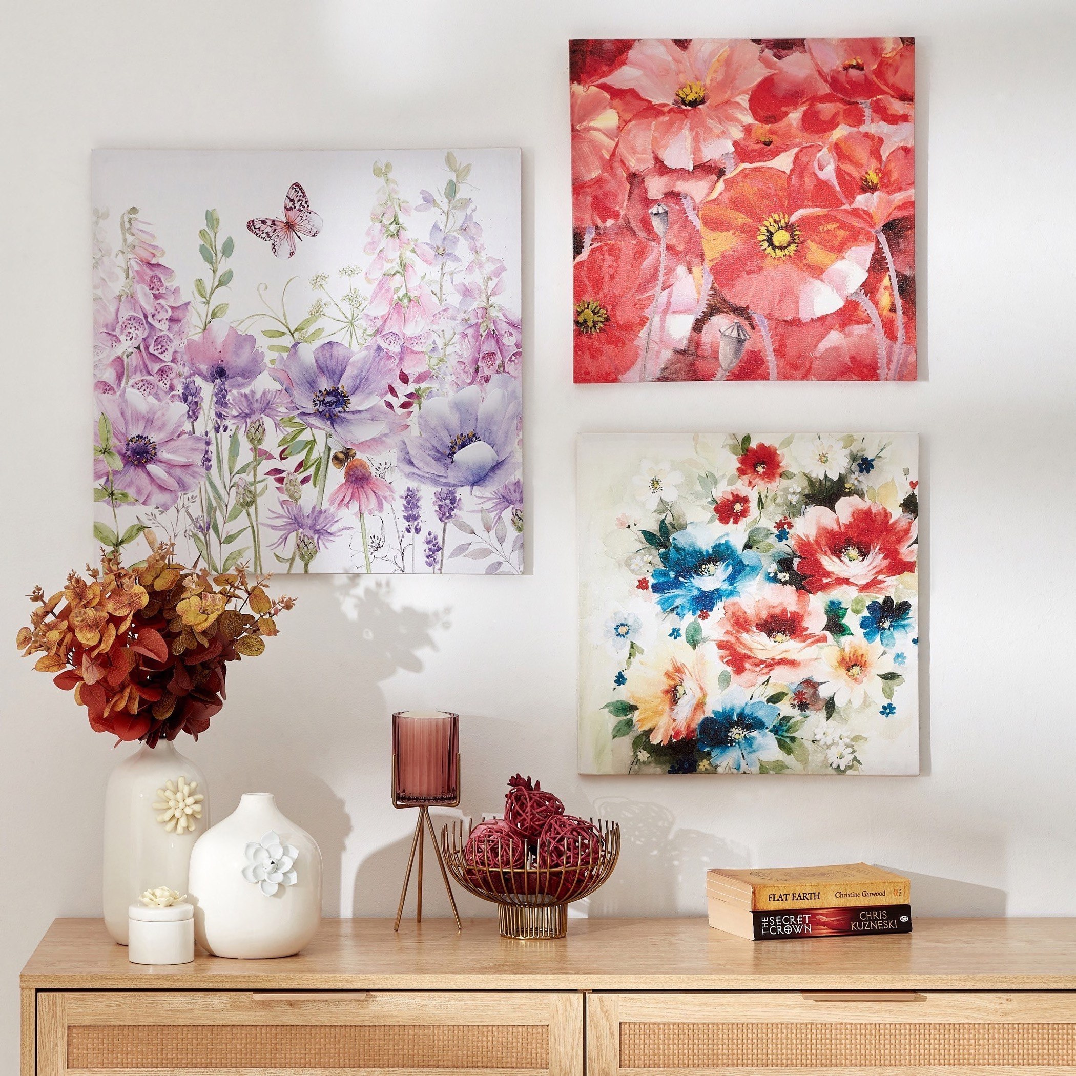 لوحة كانفاس مؤطرة مرسومة يدويا بطبعات فراشة وأزهار من نيلا - 50x2x50 سم-PROMO_HB_AE_B1G1_250925-image-4