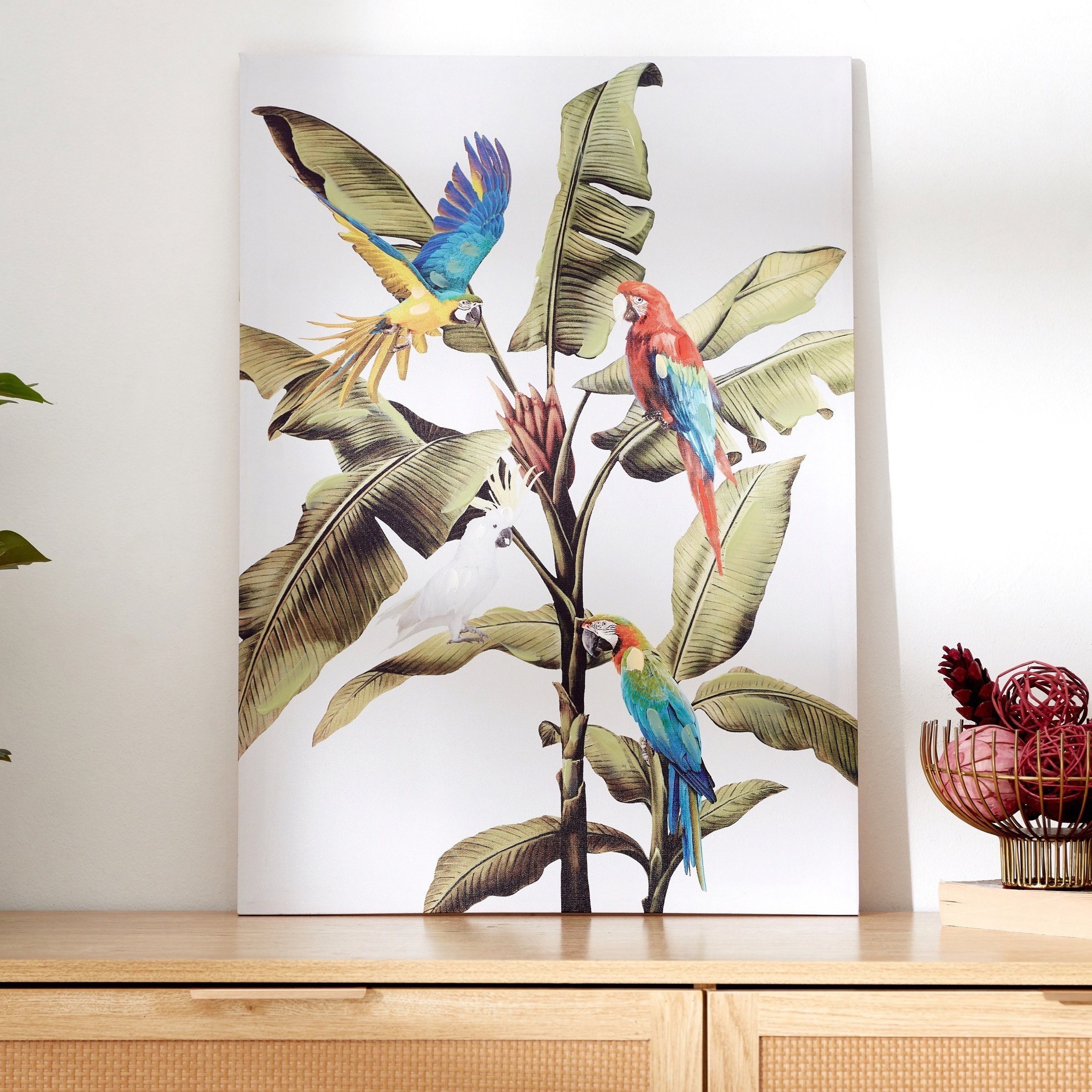 لوحة مؤطرة مرسومة يدويا بطبعات ببغاوات فوق شجرة من نيلا - 50x2x70 سم-hbxhomeware-hbxdecorandfurnishings-image-1