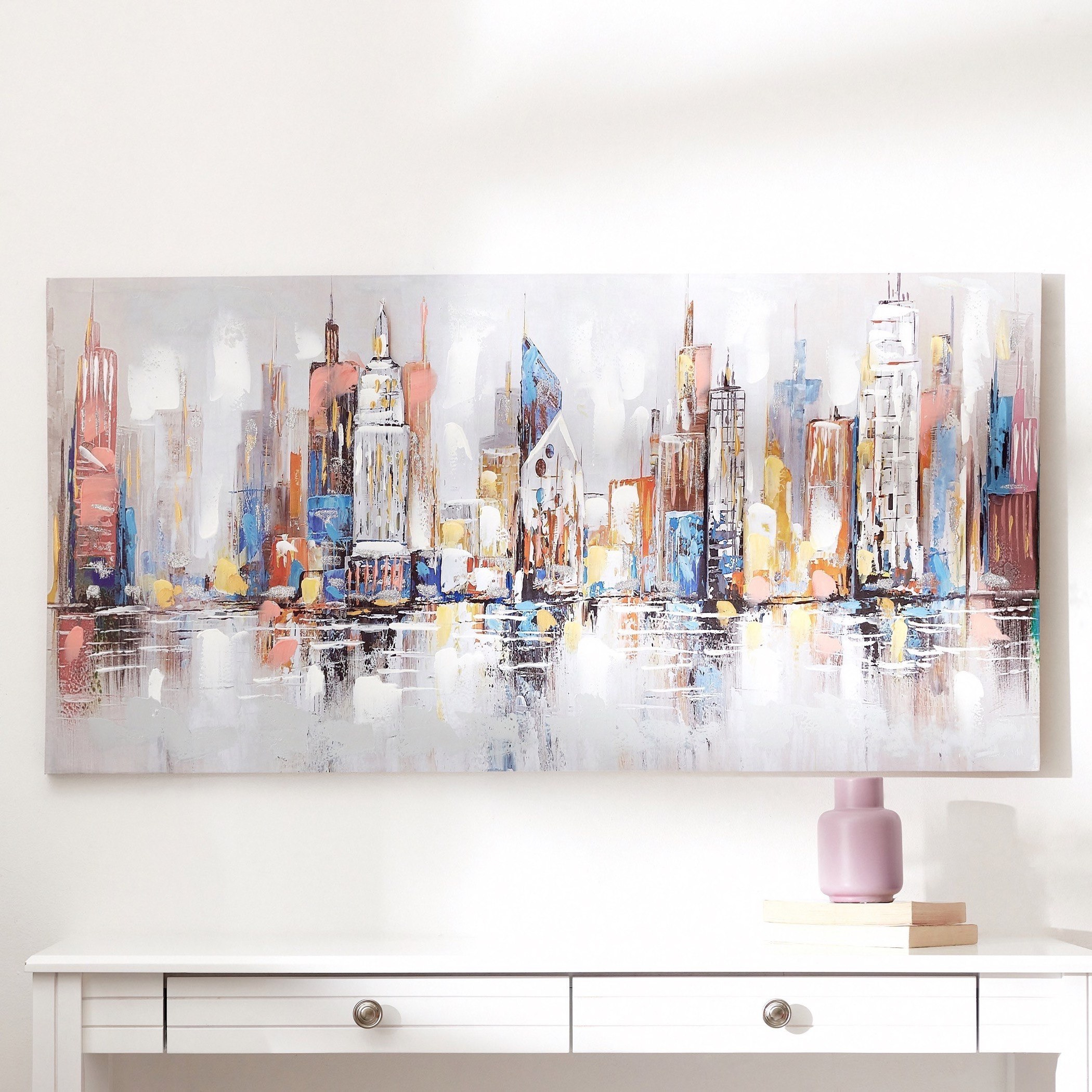لوحة مؤطرة مرسومة يدويا بتصميم منظر مدينة من نيلا - 120x3x60 سم-hbxhomeware-hbxdecorandfurnishings-image-1
