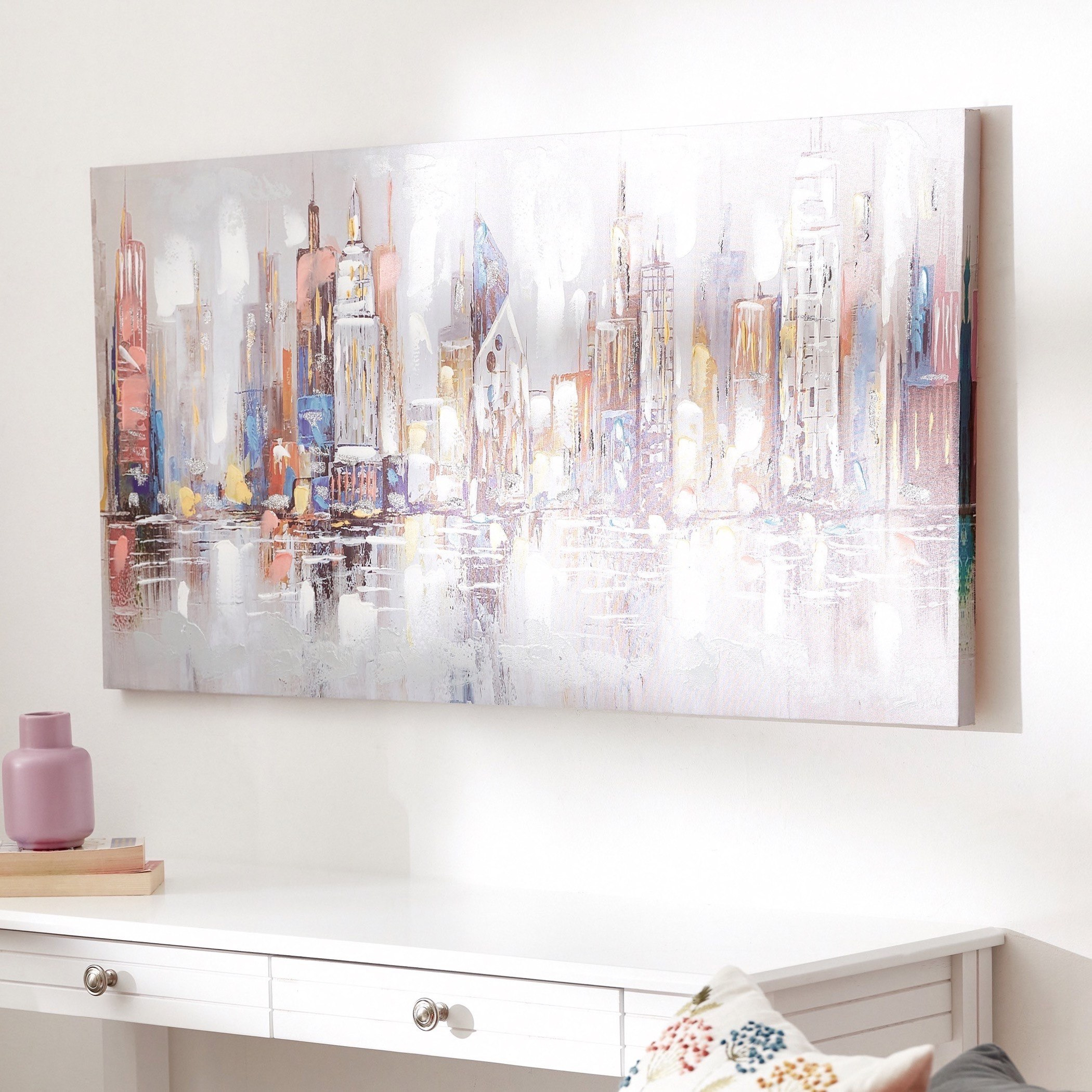لوحة مؤطرة مرسومة يدويا بتصميم منظر مدينة من نيلا - 120x3x60 سم-hbxhomeware-hbxdecorandfurnishings-image-2