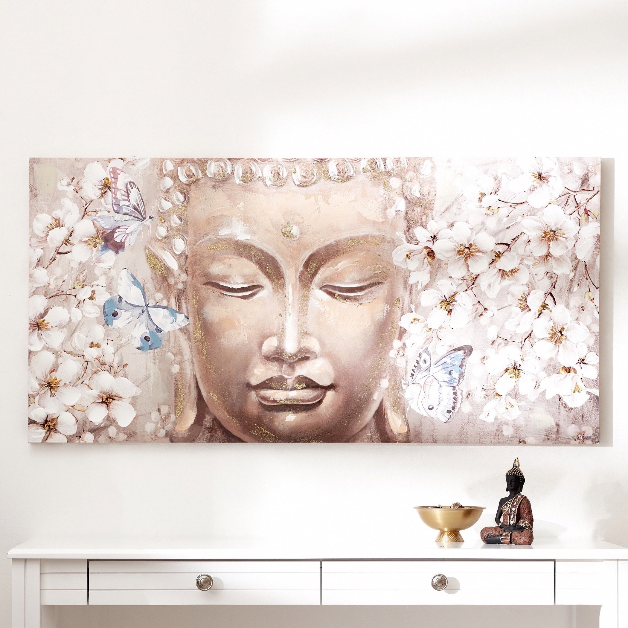 لوحة مؤطرة مرسومة يدويا بتصميم أزهار وبوذا من نيلا - 120x3x60 سم-PROMO_HB_AE_B1G1_250925-image-1