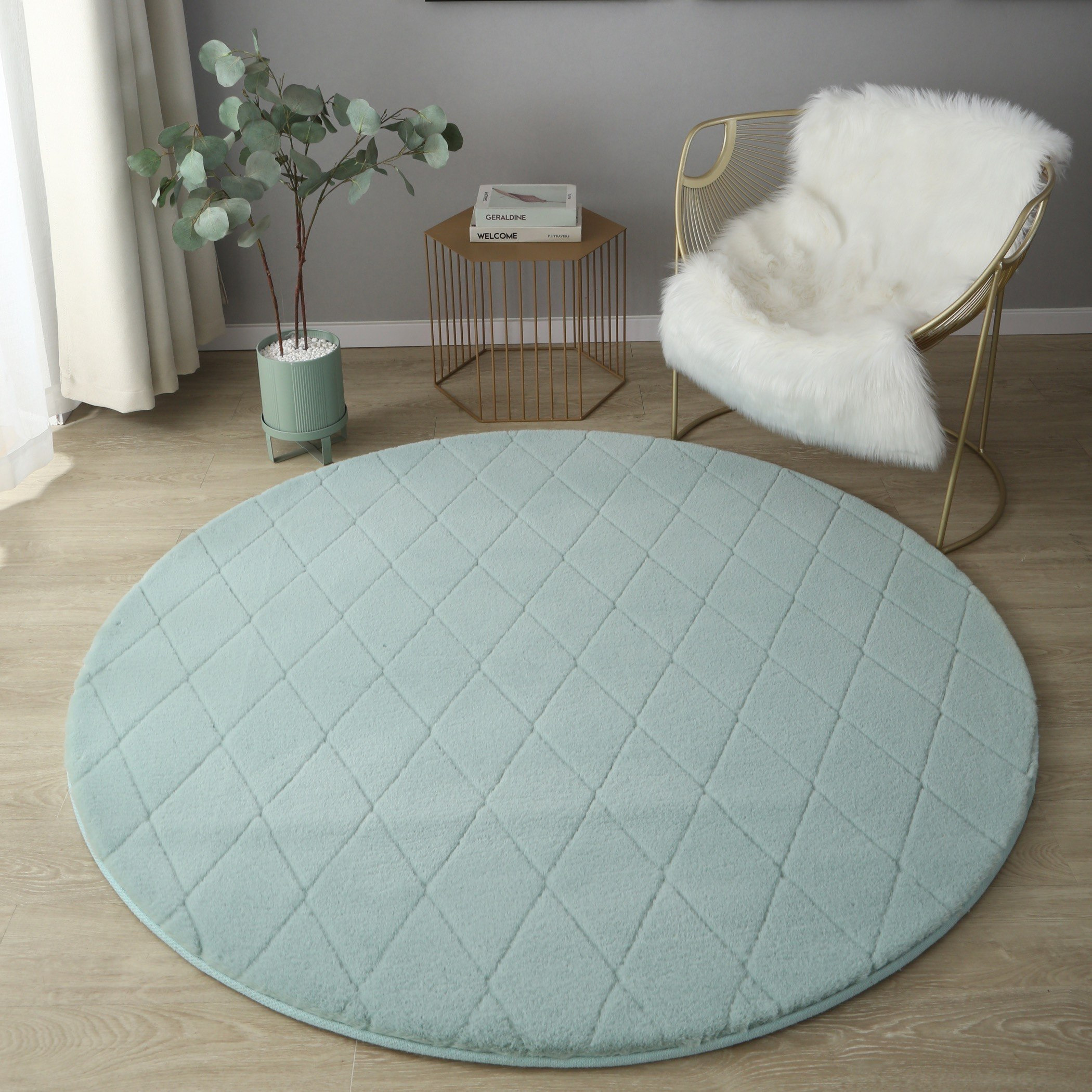 سجادة فرو أرنب مخيّطة ومستديرة من جوريك - 120 سم-hbxdecorandfurnishings-floorcoverings-rugs-image-1