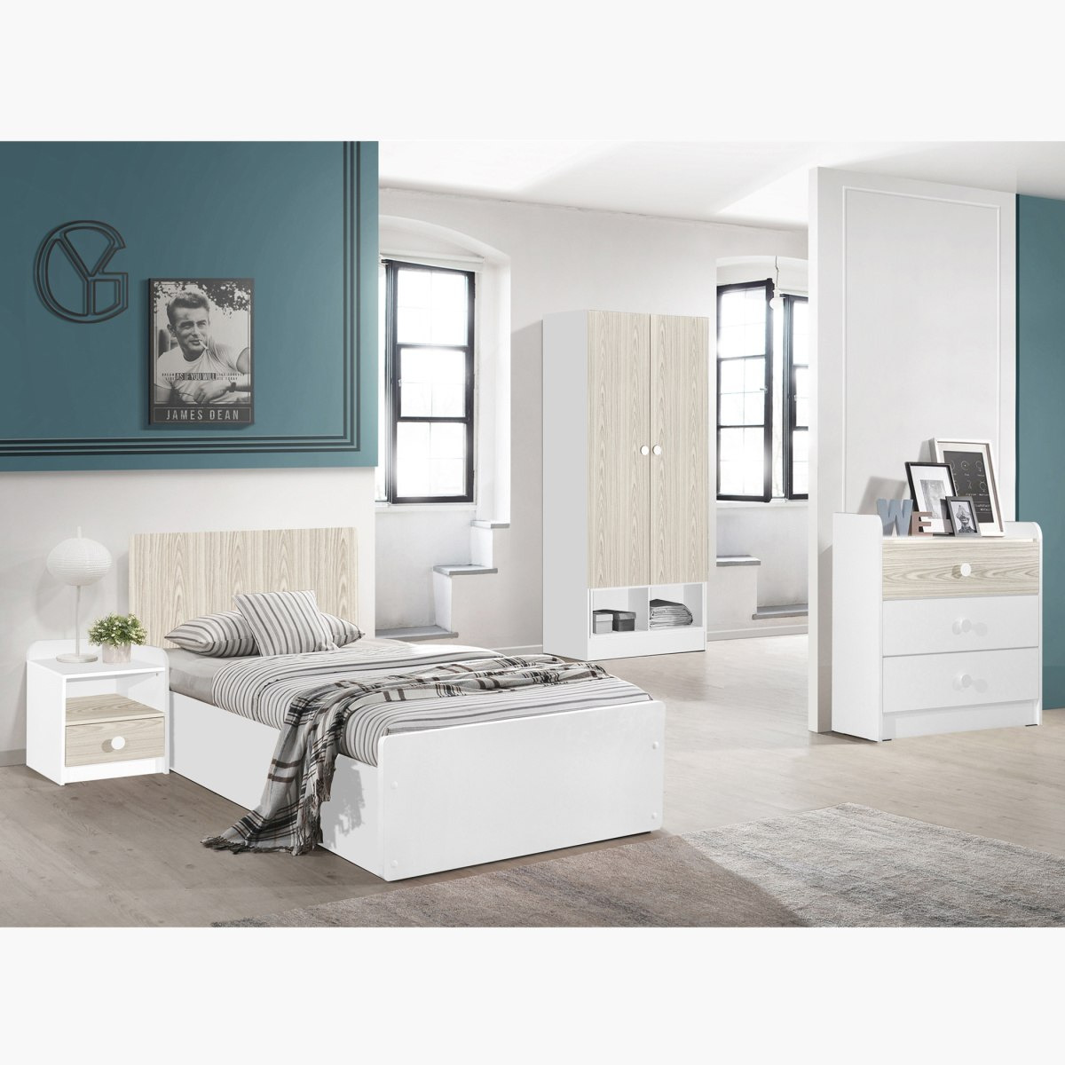طقم غرفة نوم فردي 4 قطع من فانيلا - 90x190 سم-hbxkidsandyouth-bedsandbedsets-bedroomsets-single-image-1