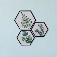 Felice 3-Piece Hexagonal Leaves Design Printed Canvas Framed Picture Set