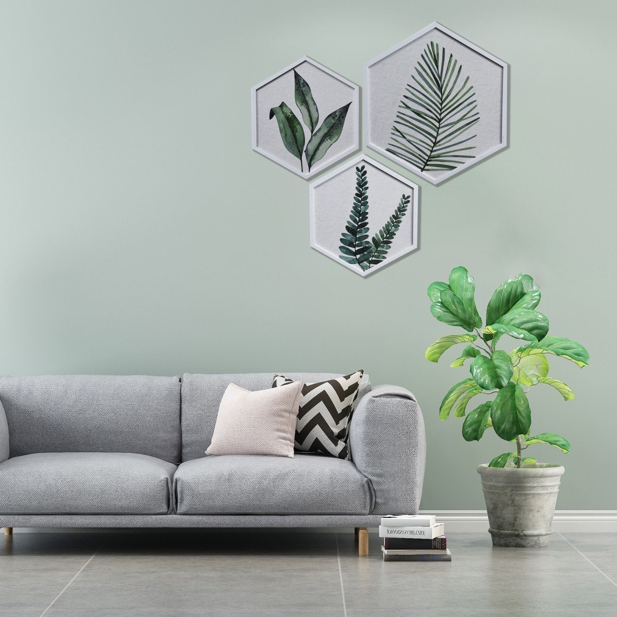 Felice 3-Piece Hexagonal Leaves Design Printed Canvas Framed Picture Set-PROMO_HB_AE_B1G1_250925-image-3