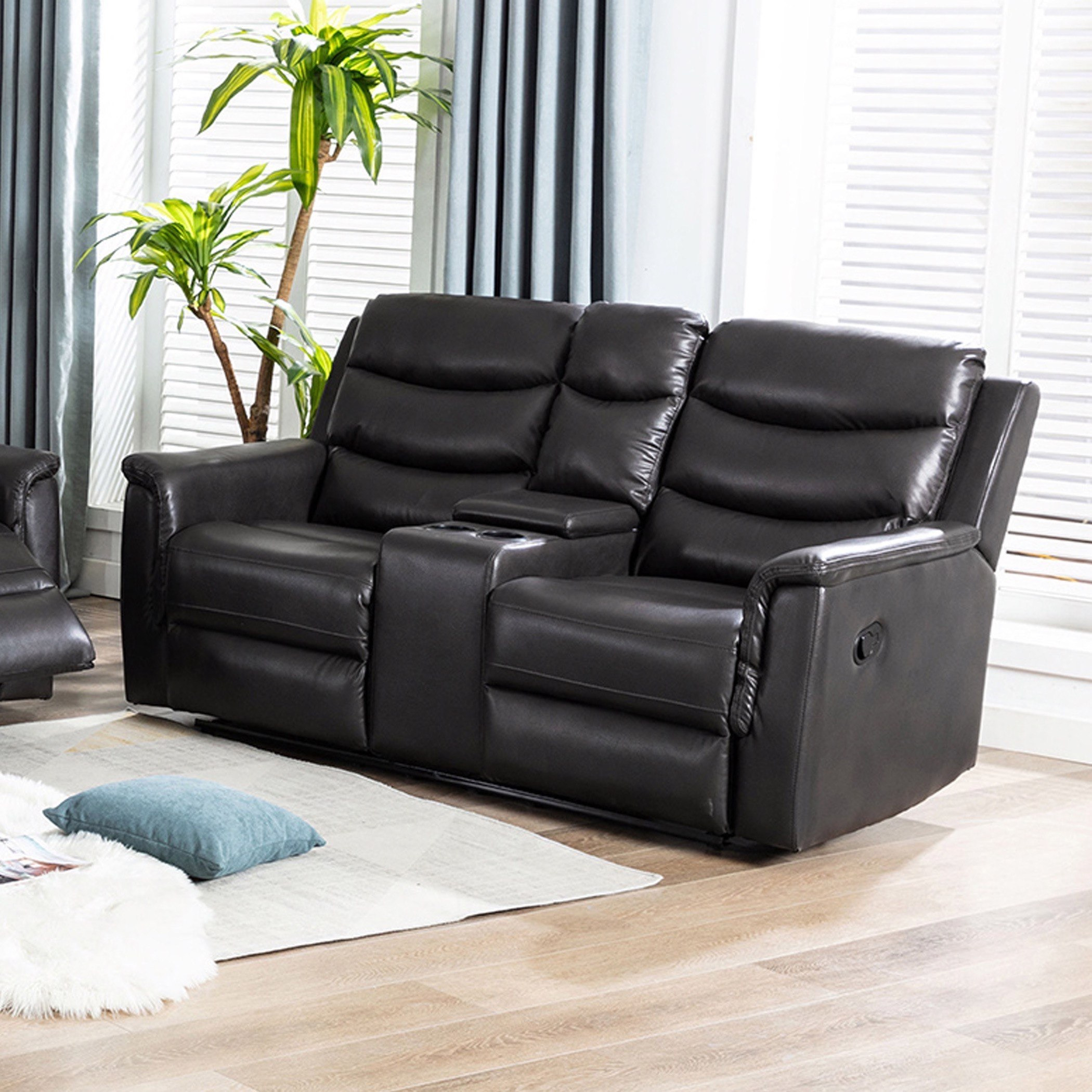 2 seater leather recliner 2025 sofa with drinks console