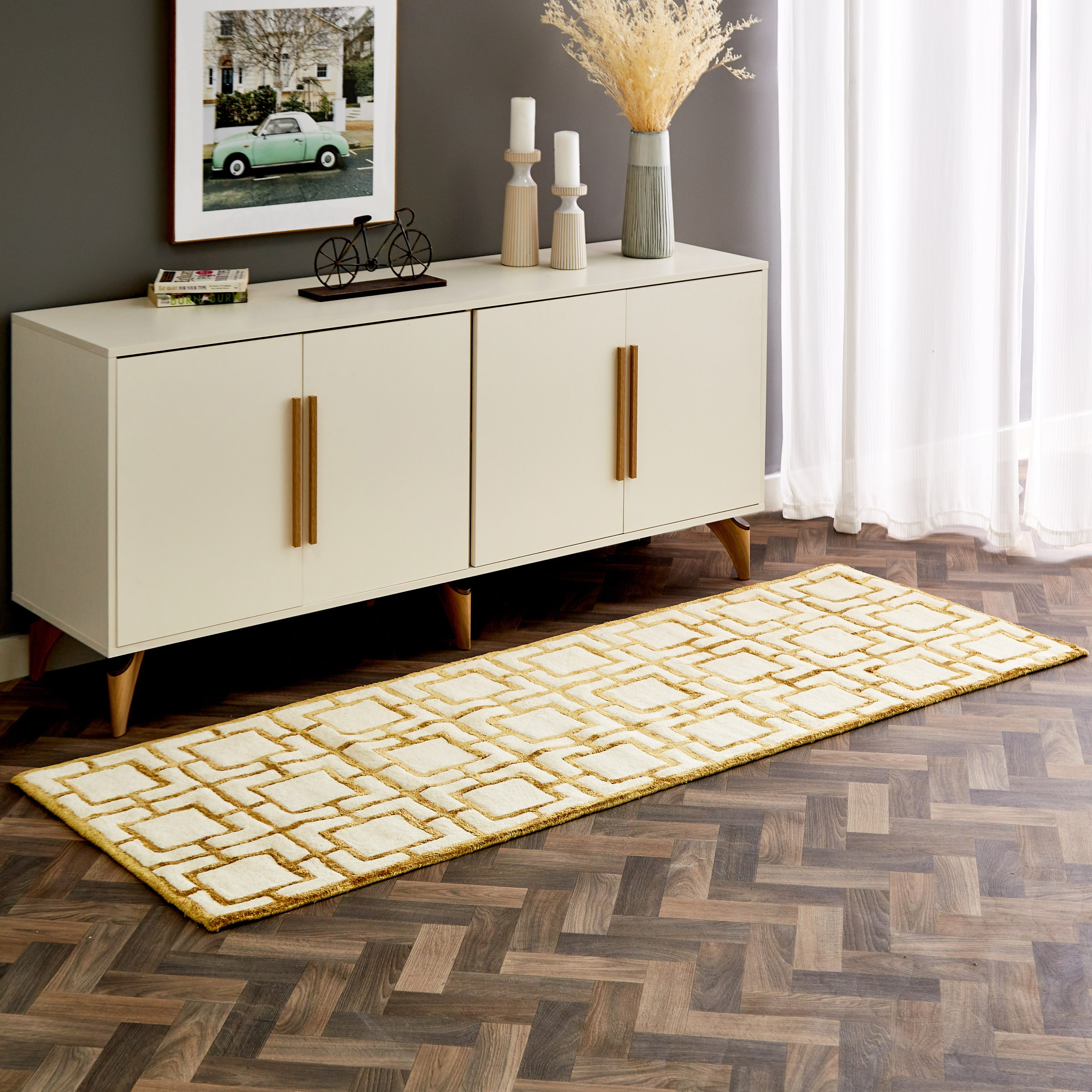 سجادة معنقدة يدويًا من صوف الفسكوز من جيو - 80x230 سم-hbxdecorandfurnishings-floorcoverings-rugs-image-1